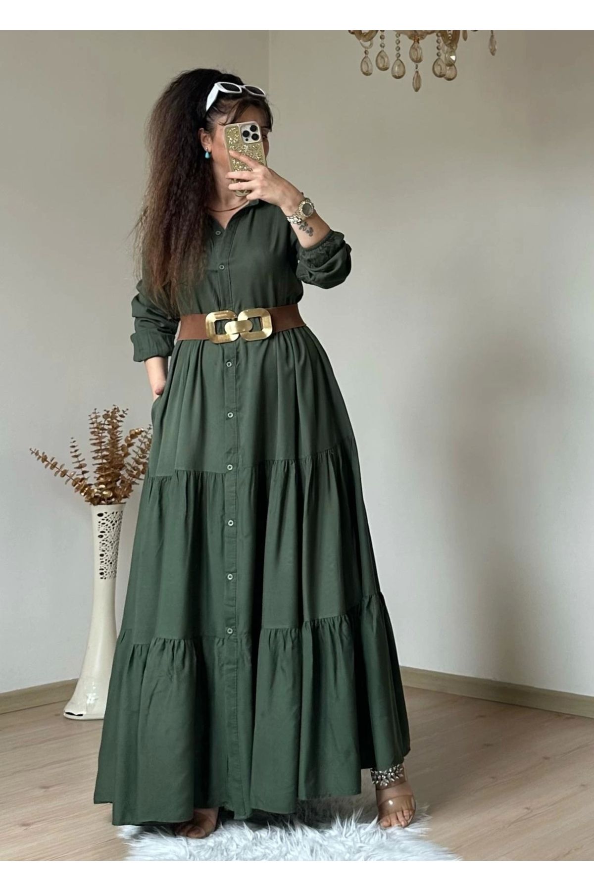 azra moda Salaş Gömlek Elbise Haki
