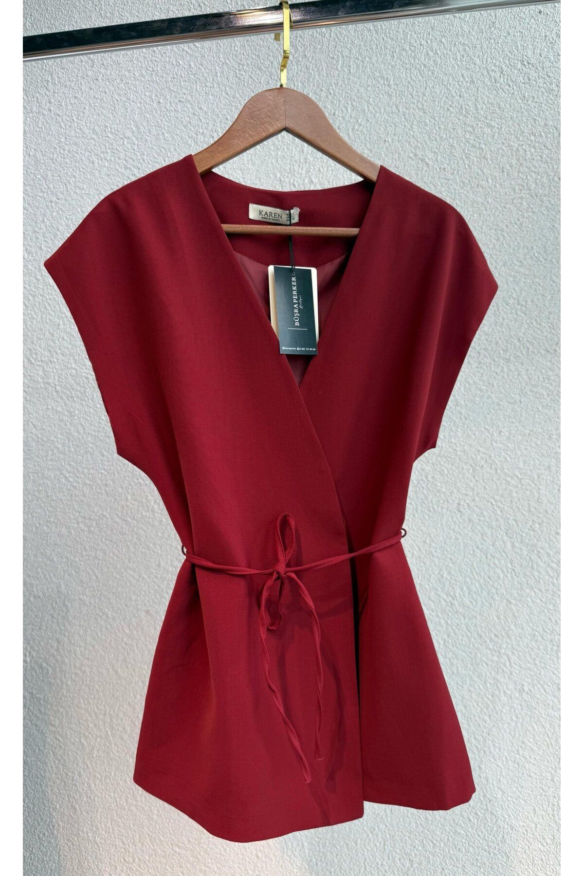 BÜŞRA PERKER Crep Kumaş Yelek Bordo