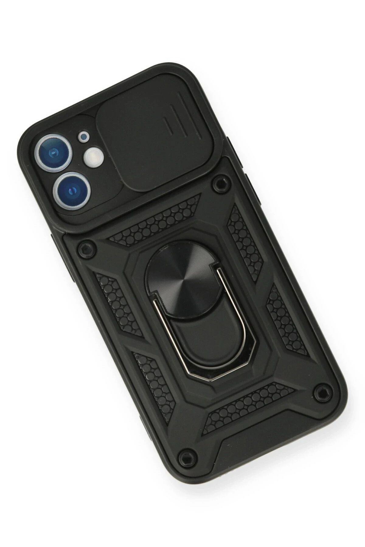 NewFace iPhone 12 Mini Kılıf Pars Lens Yüzüklü Silikon - Siyah SVLRS