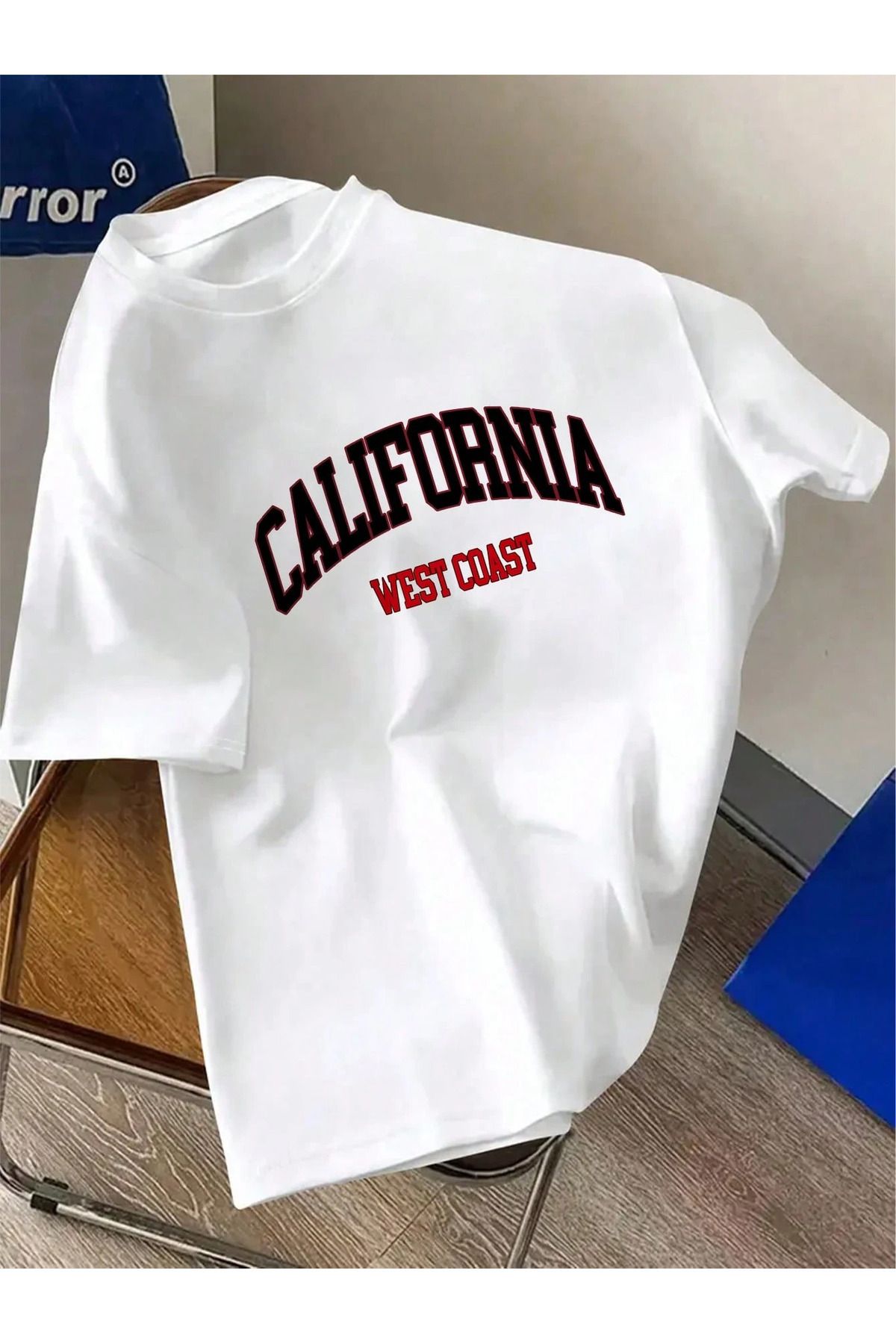 GIANTSTORE Erkek California West Baskılı Oversize Beyaz Tshirt