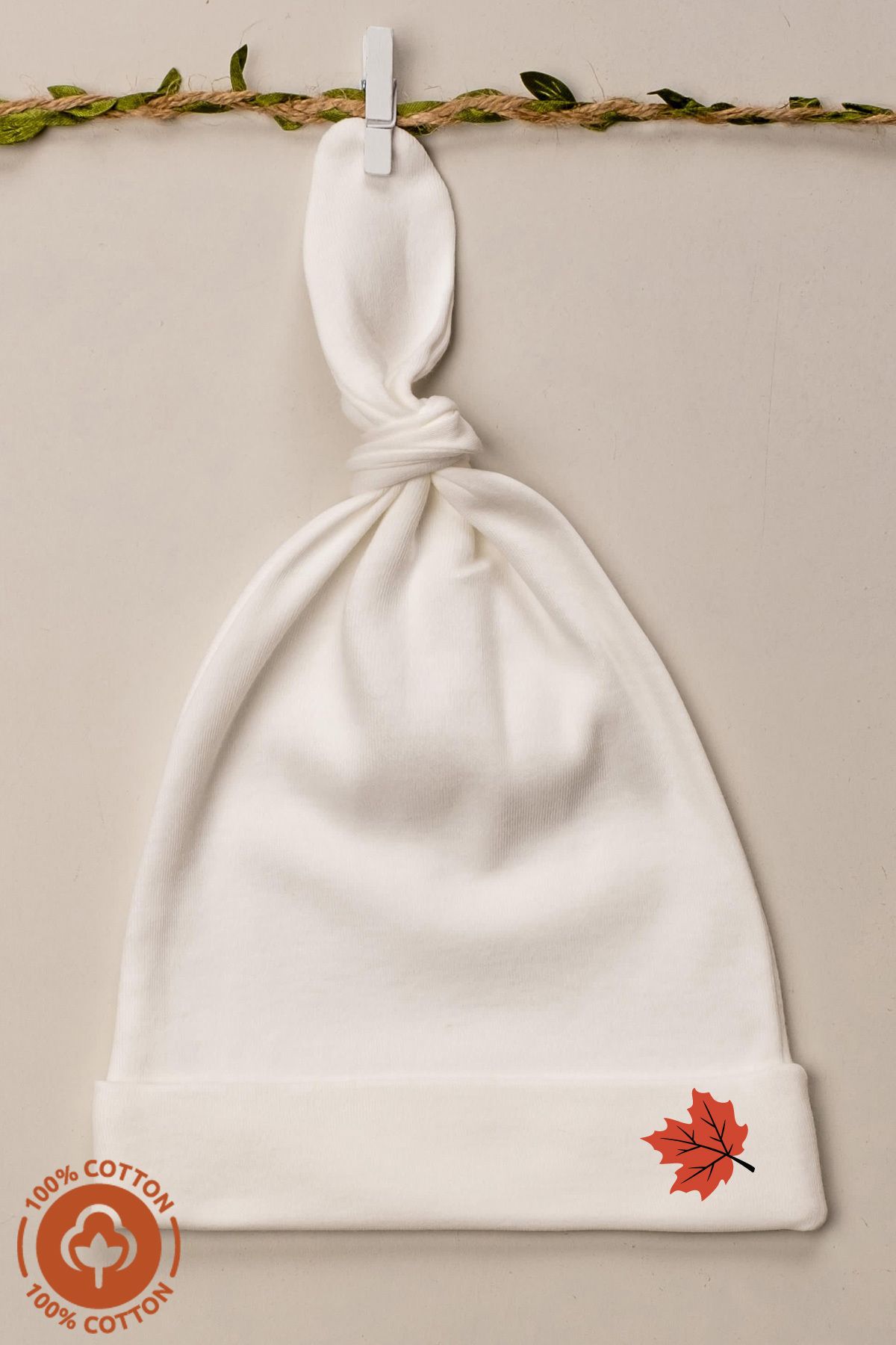 Miniel-Unisex Baby Wood Printed Tie-Up Combed Organic Cotton Newborn 3-Piece Baby Beanie Set 3