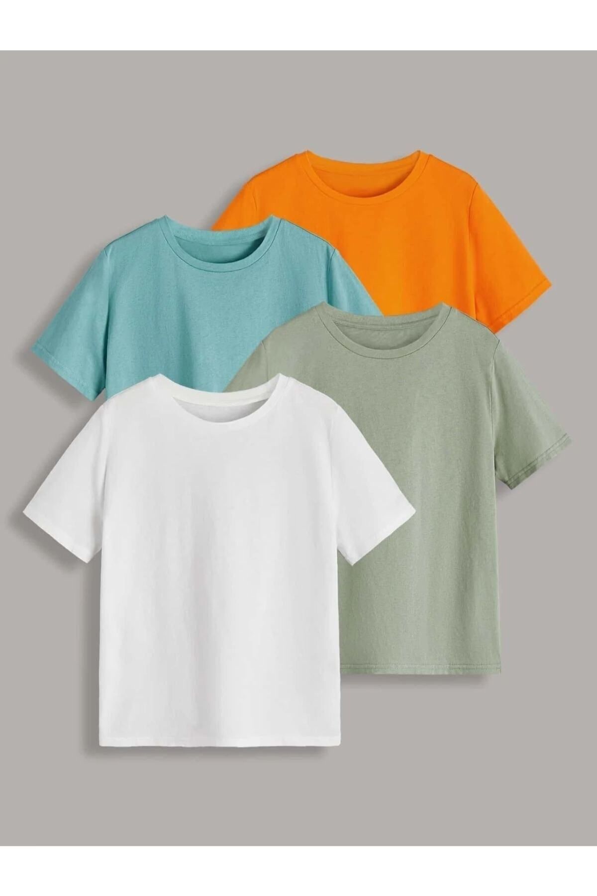 GIANTSTORE Erkek 4'lü Çok Renkli Oversize Bisiklet Yaka Tshirt