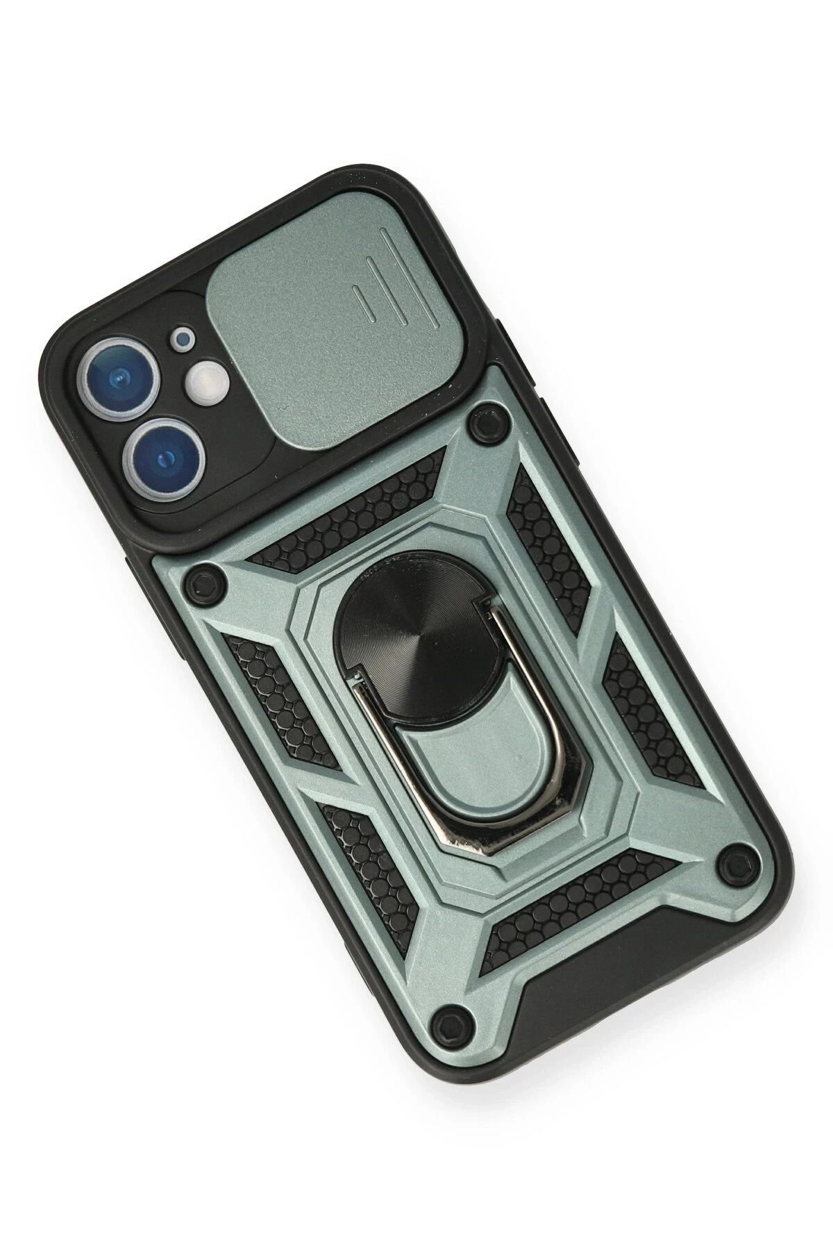 NewFace iPhone 12 Mini Kılıf Pars Lens Yüzüklü Silikon - Yeşil GLSTD