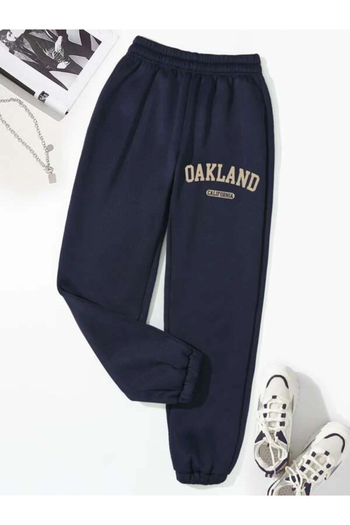 GIANTSTORE Kadın Lacivert Oakland California Baskılı Oversize Eşofman