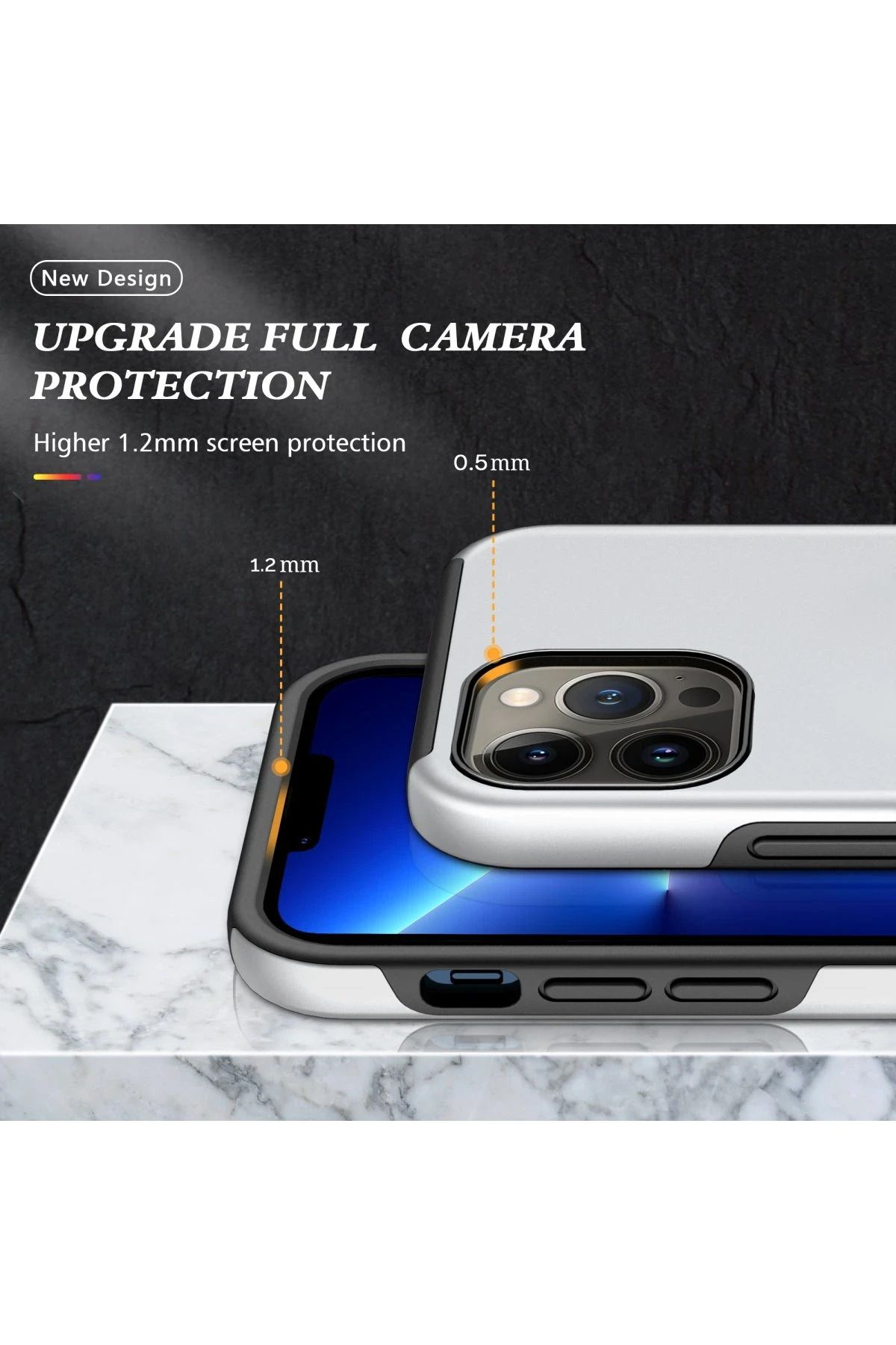 NewFace iPhone 13 Pro Kılıf Elit Yüzüklü Kapak - Gümüş NRMSA