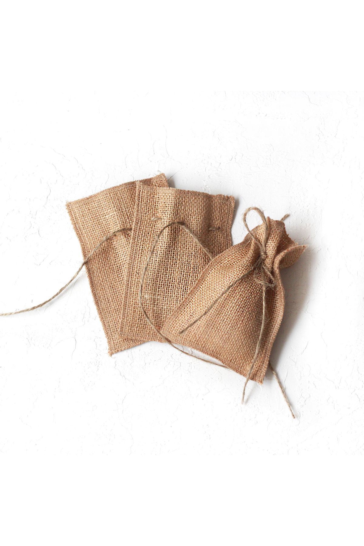 Bimotif-Jute Pouch with Jute String, with Overlock, 10X15 cm 5 Pcs 2