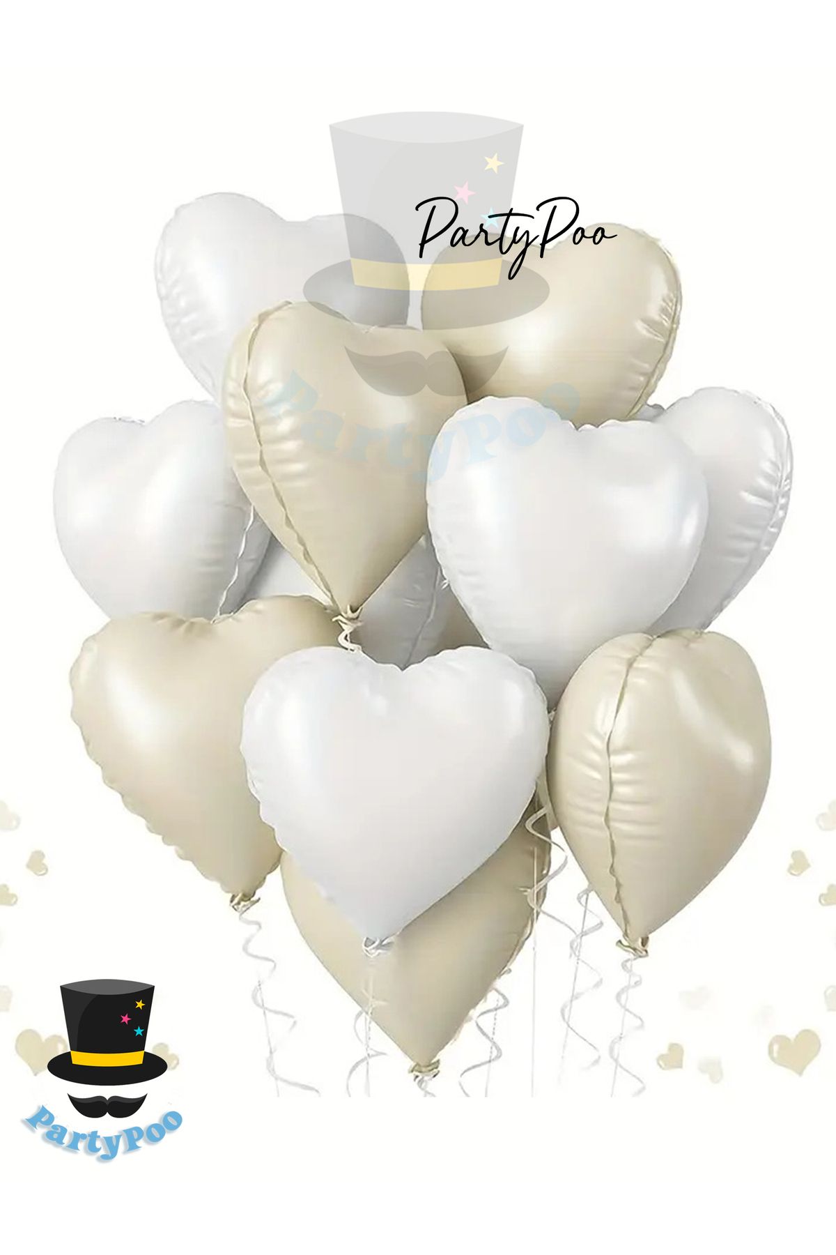 PartyPoo Krem Beyaz Kalp Folyo Balon Seti 4 Adet Doğum günü Bride To Be Balonları