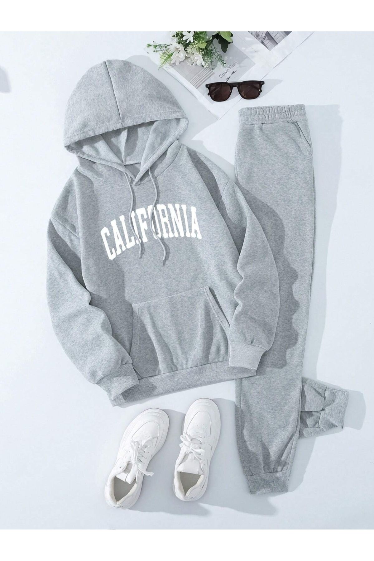 GIANTSTORE California Baskılı Gri Erkek Alt Üst Eşofman Takımı