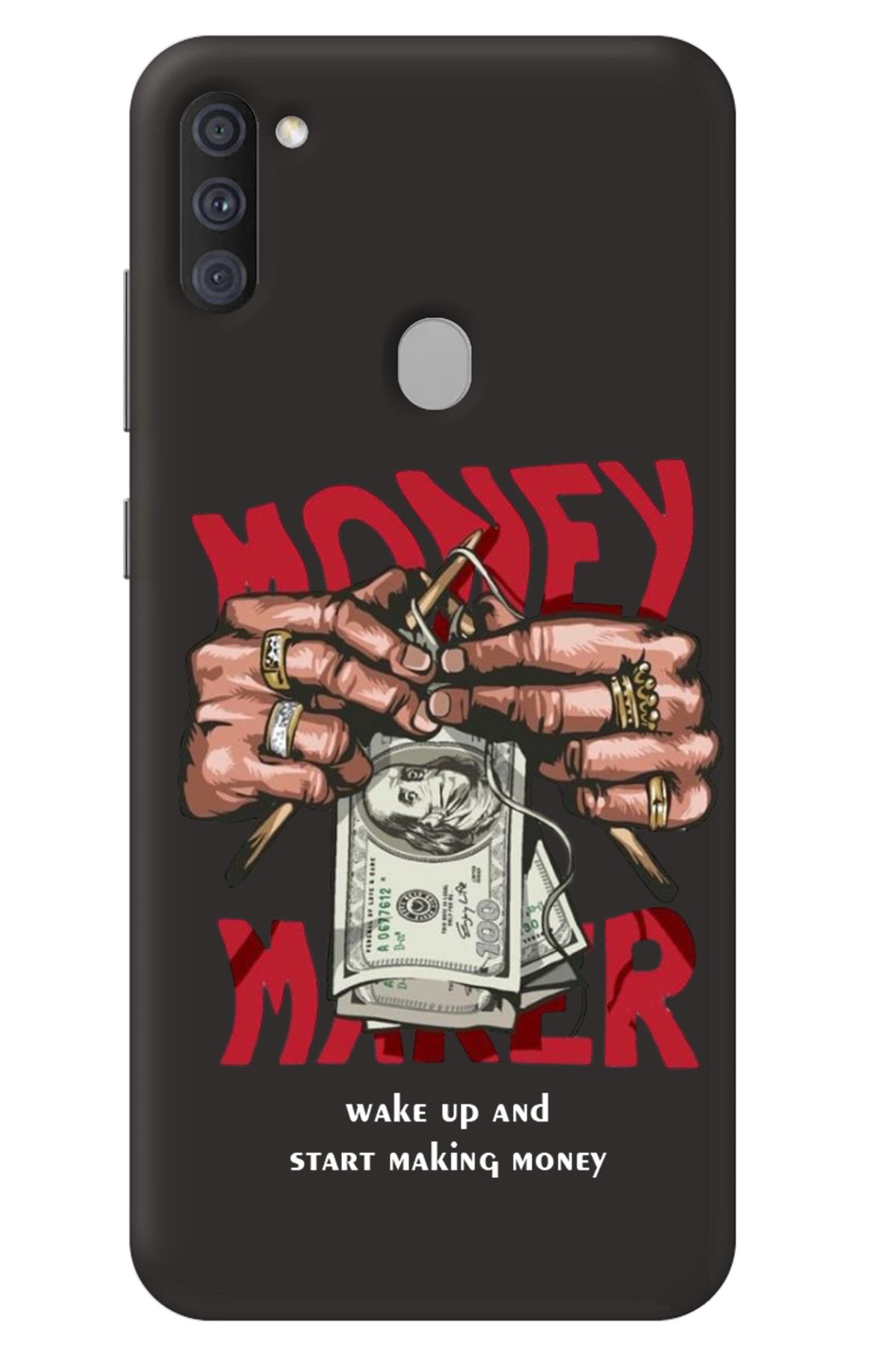 WANNA PROTECT Samsung M11 Siyah İçi Kadife Make Money Desenli Silikon Telefon Kılıfı