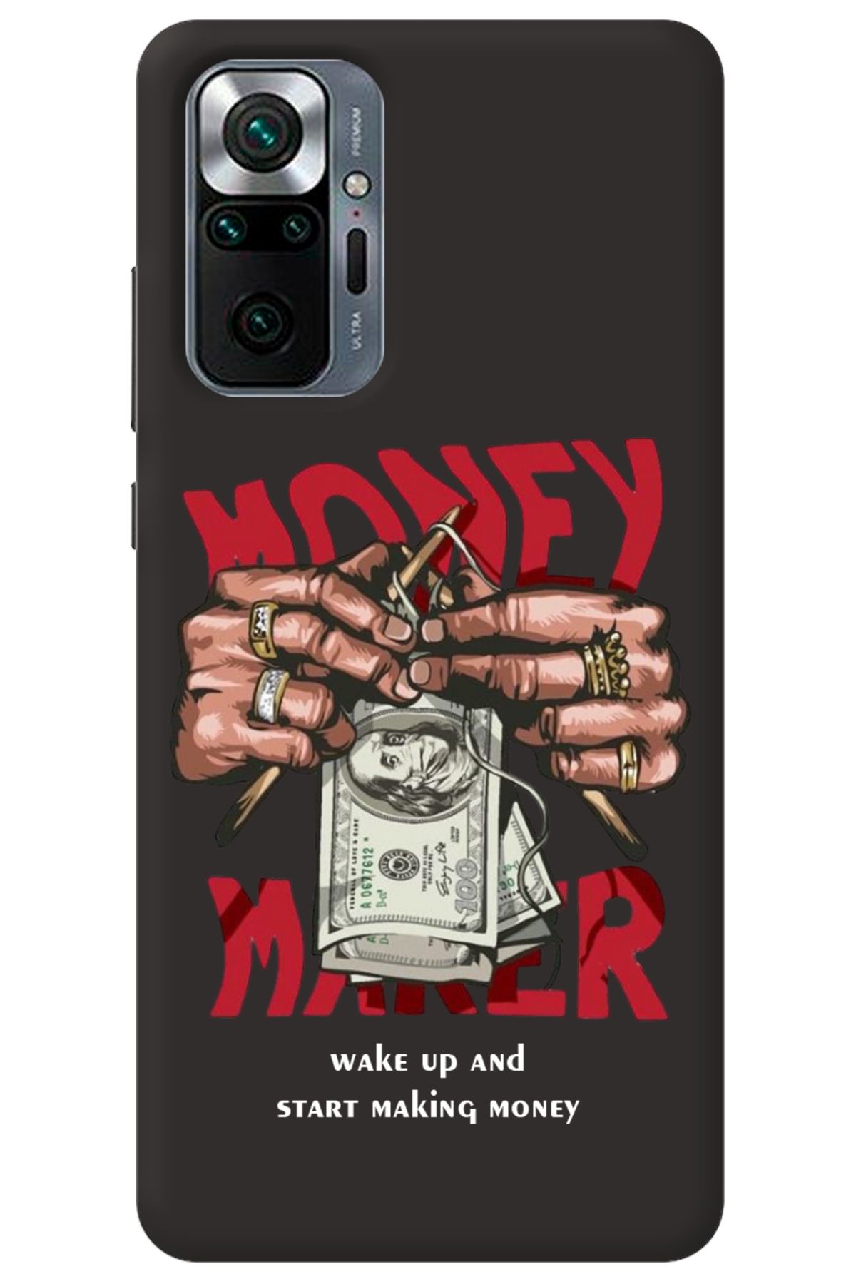 WANNA PROTECT Xiaomi Redmi Note 10 Pro Siyah İçi Kadife Make Money Desenli Silikon Telefon Kılıfı