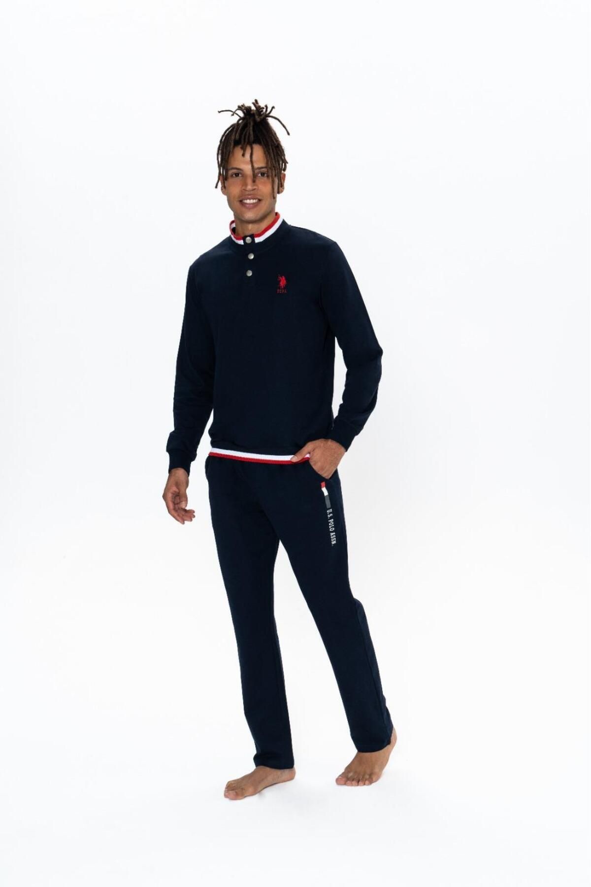 U.S. Polo Assn. Us Polo 2 İplik, Düğmeli Dik Yaka, Uzunkol, Manşet Kol, Erkek Pijama Takım