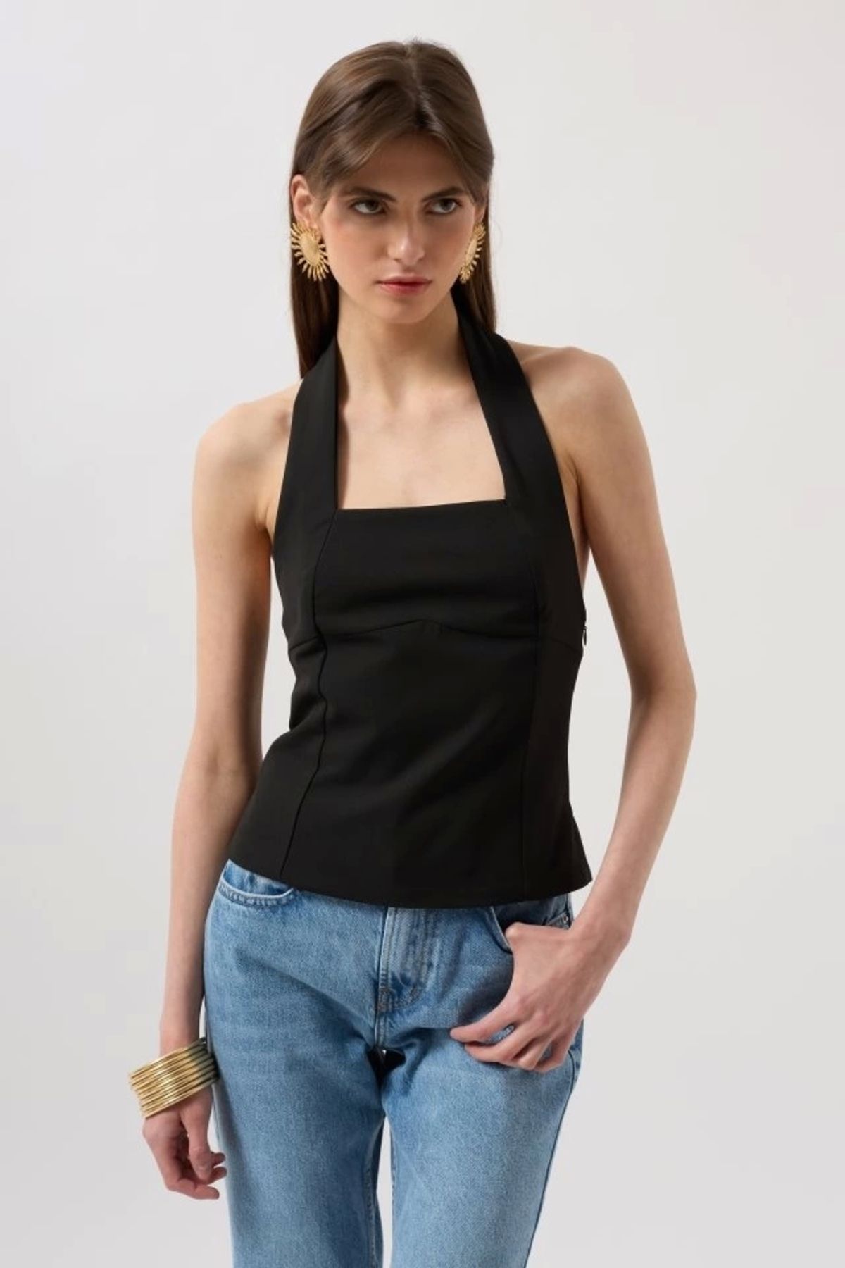 nedo7 Kalın Askılı Crop Bluz