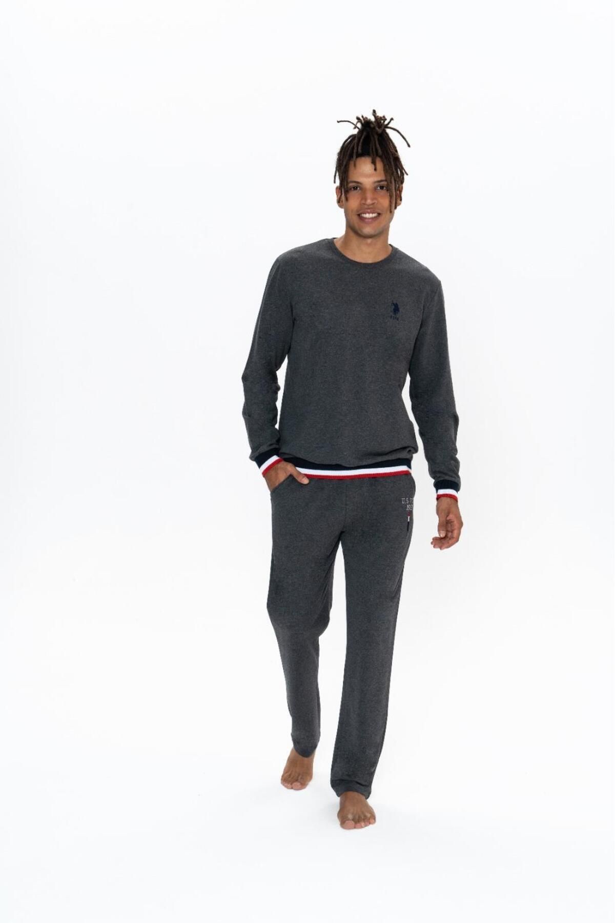 U.S. Polo Assn. Us Polo Erkek 2 İplik Dokuma Ev Giyim Pijama Takım, Uzunkol, Bisiklet Yaka, Cepli
