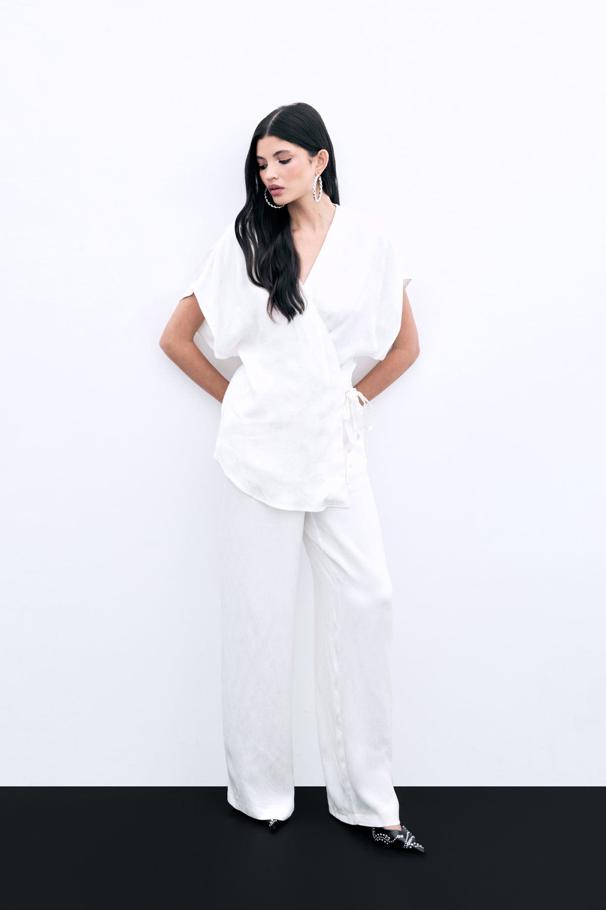 Sateen Cepli Bol Pantolon - Ekru