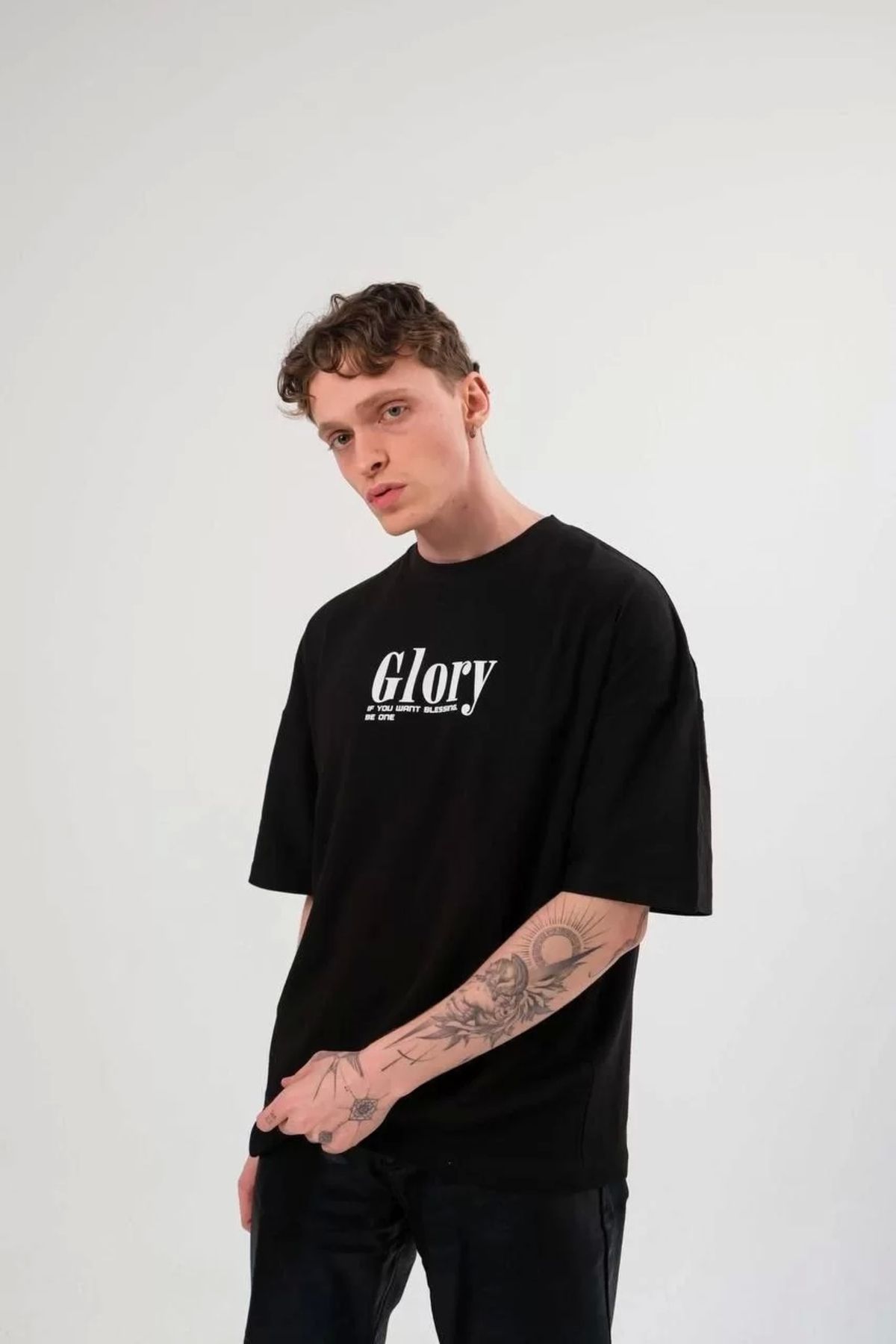 CVS Unisex Bisiklet Yaka Baskılı Oversize T-Shirt - Siyah