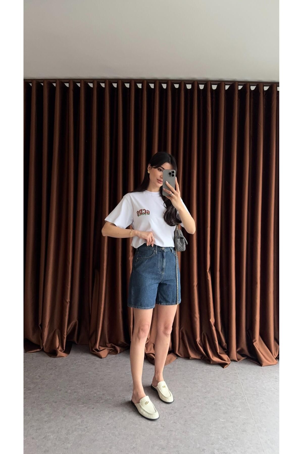 HAZELANNA Şehir Boy Koyu Denim Şort