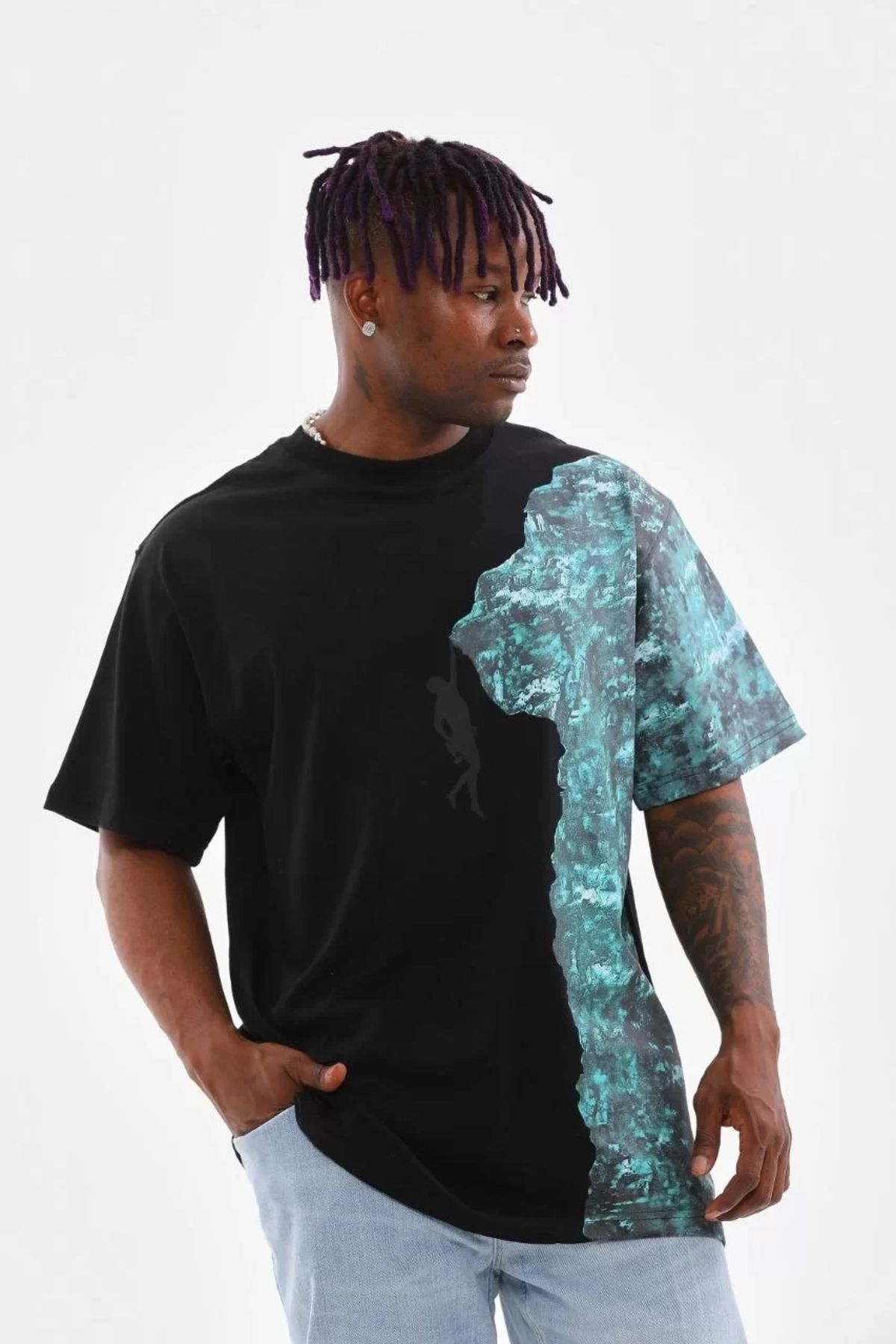 CVS Unisex Bisiklet Yaka Baskılı Oversize T-Shirt - Siyah