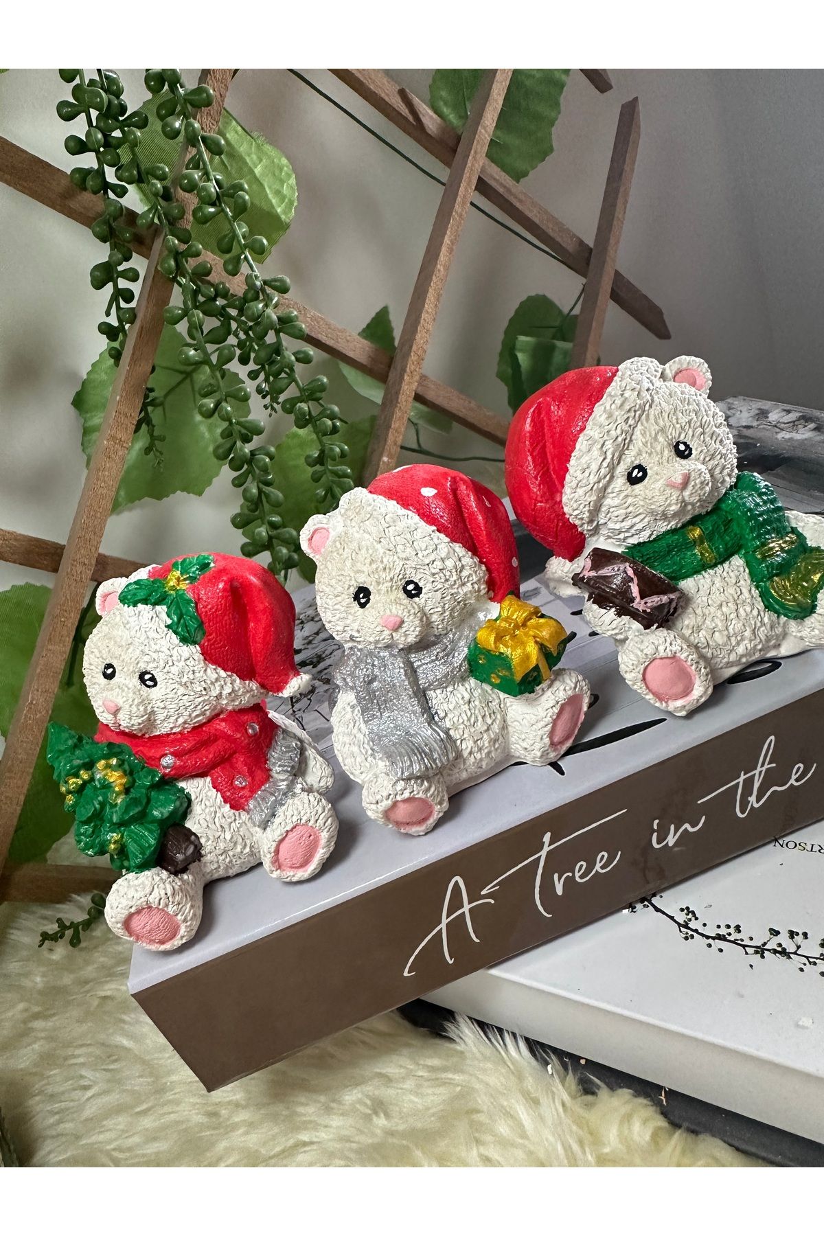 evdeki atölyem 3’lü ayıcık ,Teddy ,yılbaşı hediyesi ,yılbaşı süsleri ,el yapımı (7x5 cm)