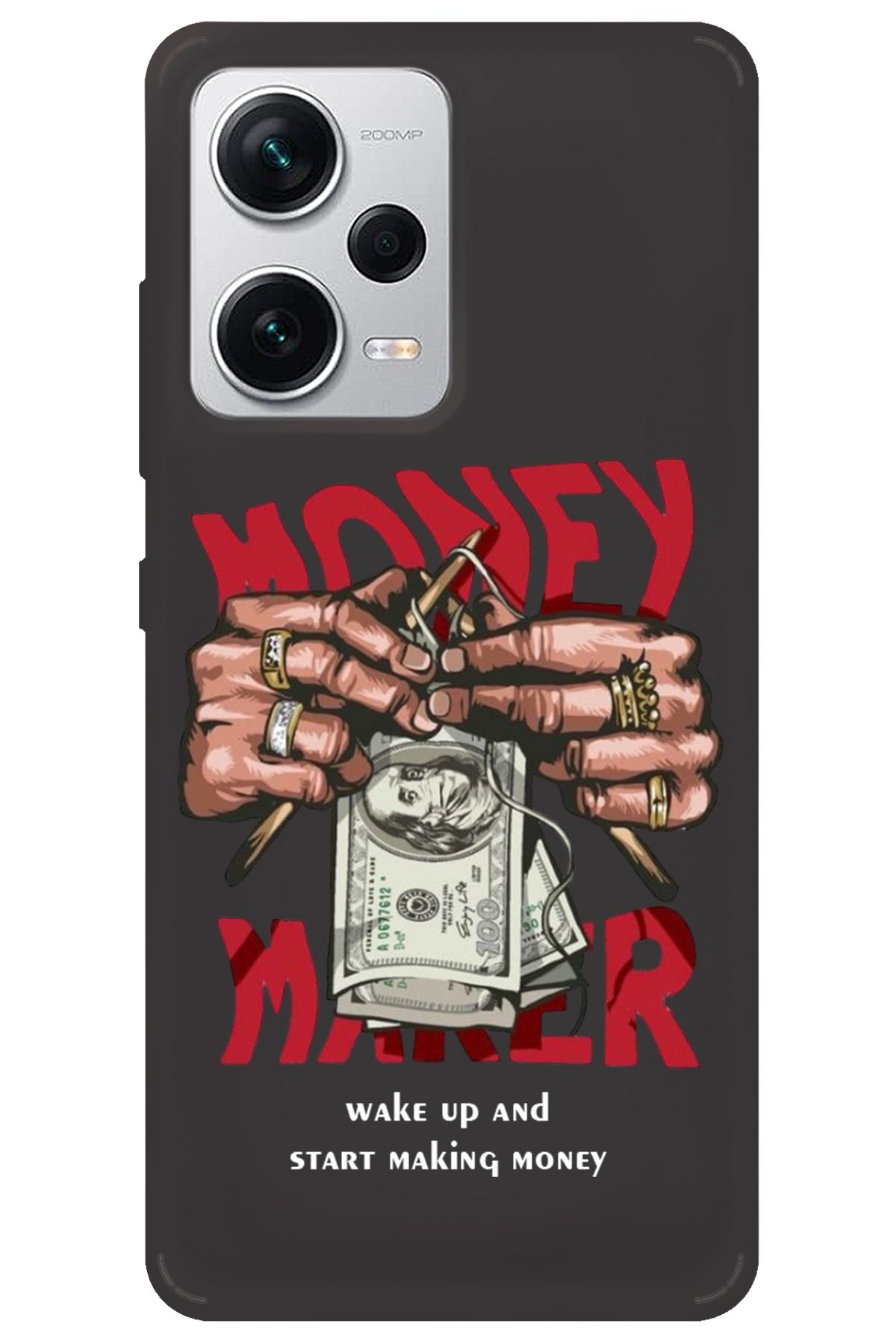 WANNA PROTECT Xiaomi Redmi Note 12 Pro 5G Siyah İçi Kadife Make Money Desenli Silikon Telefon Kılıfı