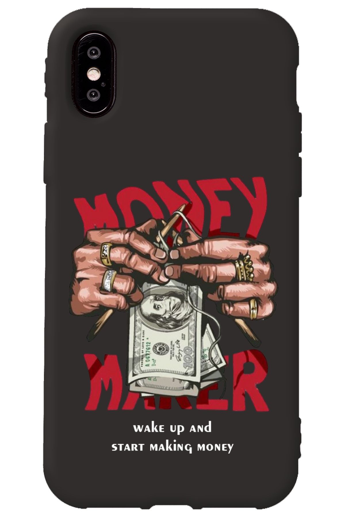WANNA PROTECT iPhone XS Siyah İçi Kadife Make Money Desenli Silikon Telefon Kılıfı