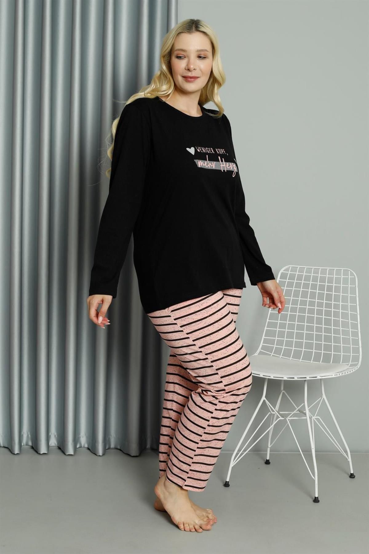 Celira-Women's Large Size Combed Cotton Long Sleeve Pajama Set 202210 3