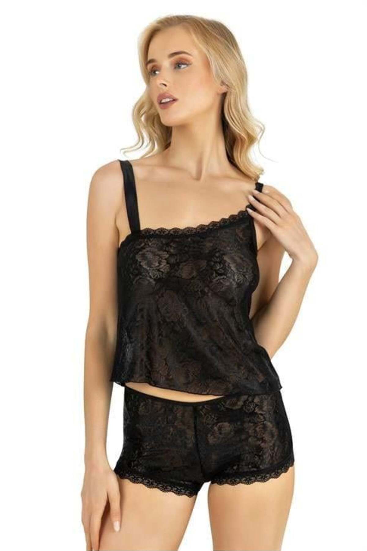 Shop58 Siyah Saten Şort Takımı 9220