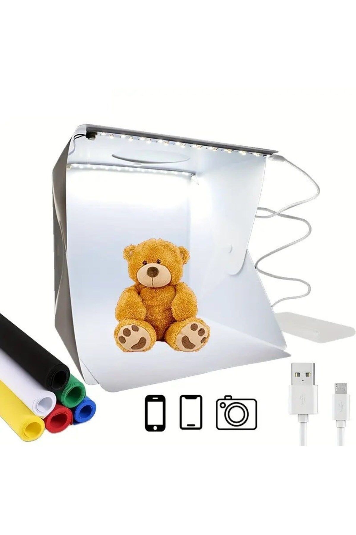 Home Katlanır Işıklı Fotoğraf Stüdyosu 40x40 cm 6 Renk Fonlu Ürün Çekimi İçin Fotoğraf Çekim Kutusu