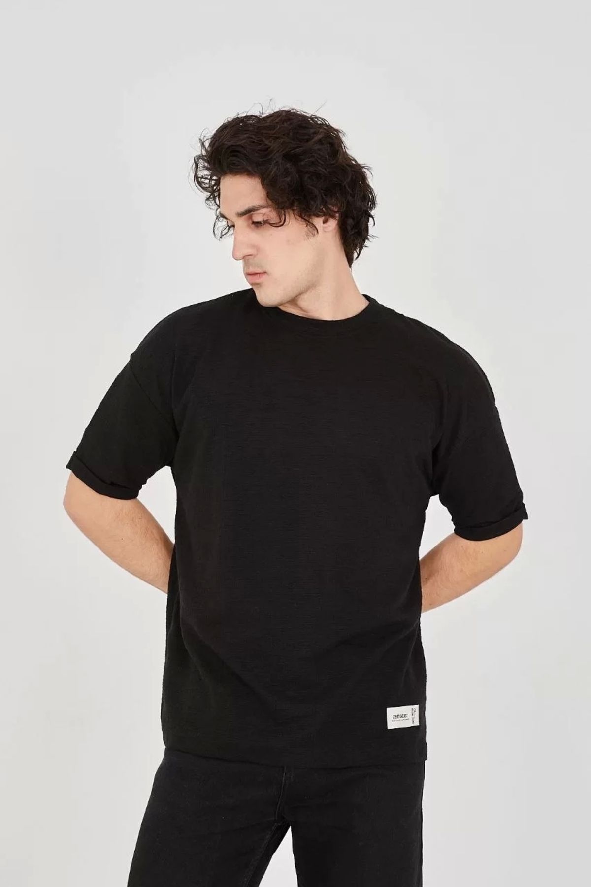 CVS Unisex Jakar Kumaş Rahat Kol T-Shirt - Siyah