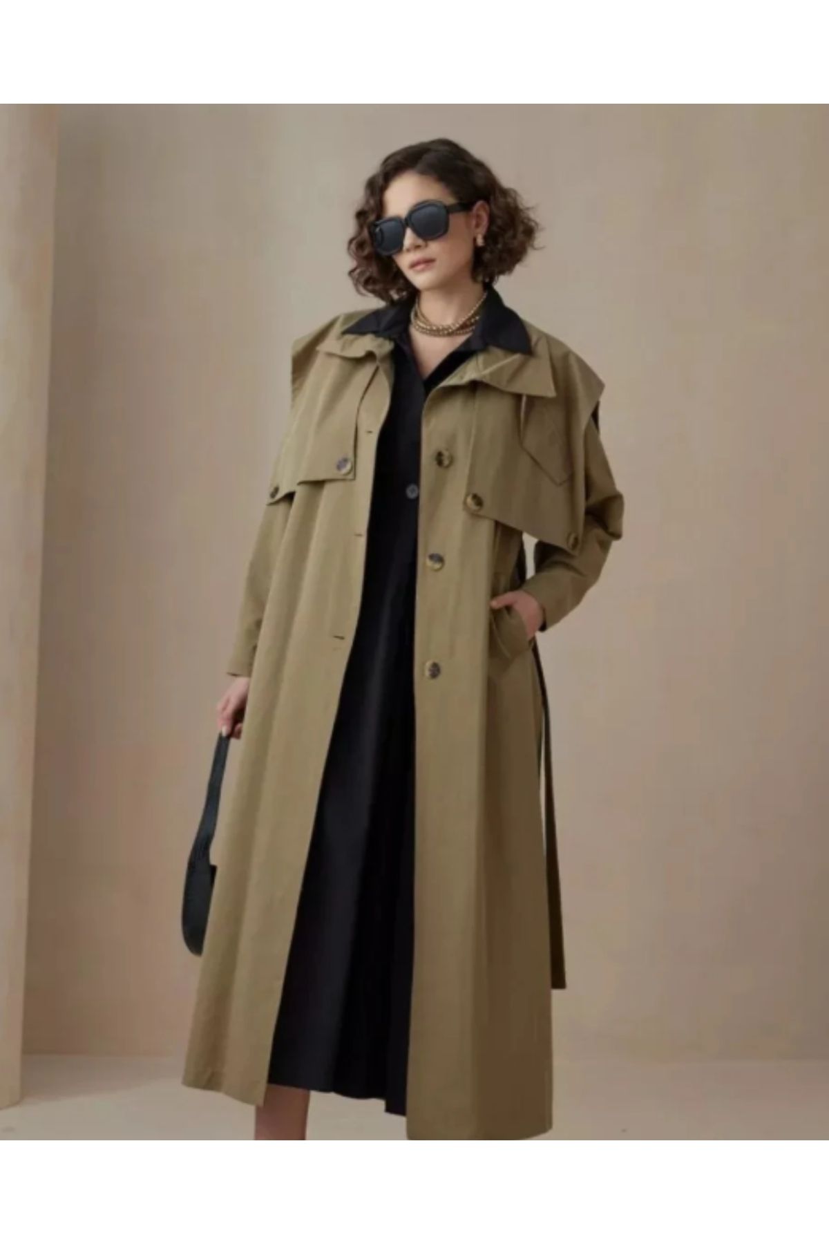 OlaLady Kadın Düğmeli Yelekli pamuklu Canvas Trençkot