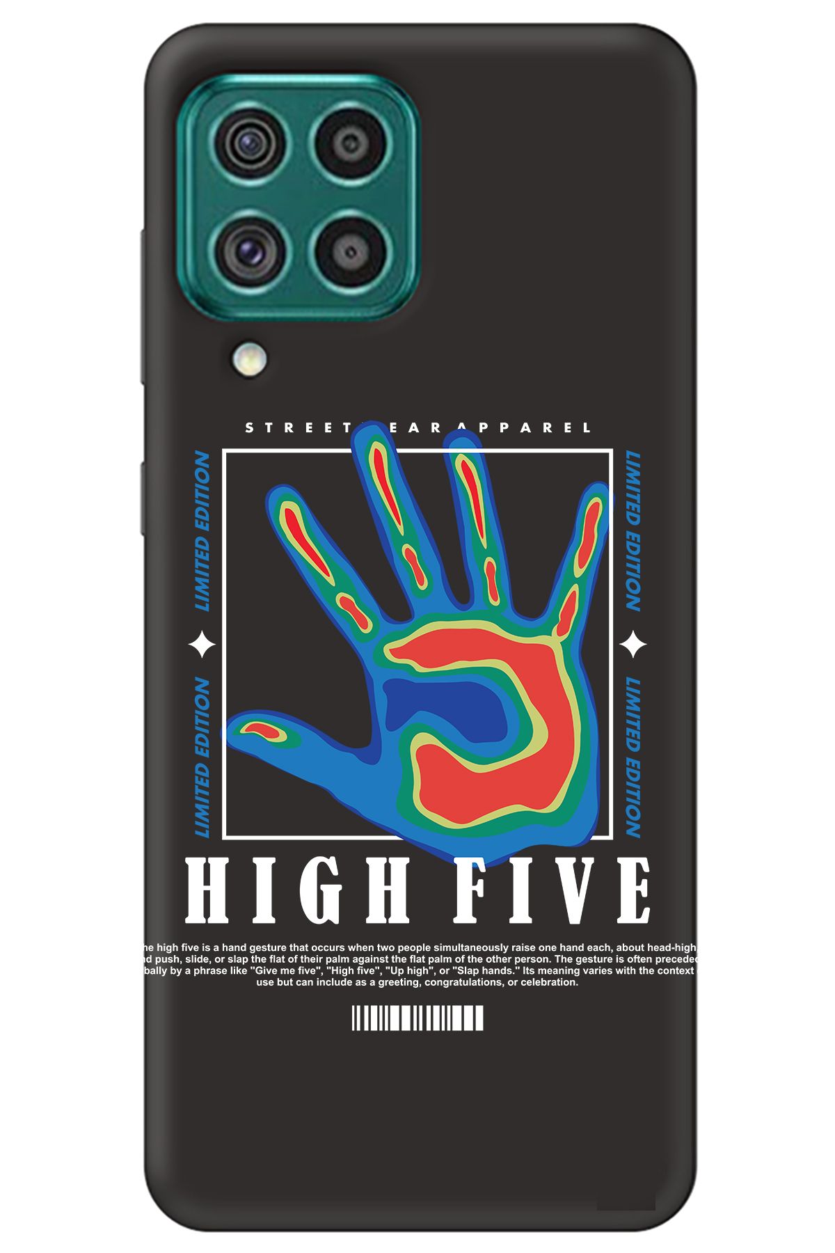 WANNA PROTECT Samsung M33 Siyah İçi Kadife High Five Desenli Silikon Telefon Kılıfı