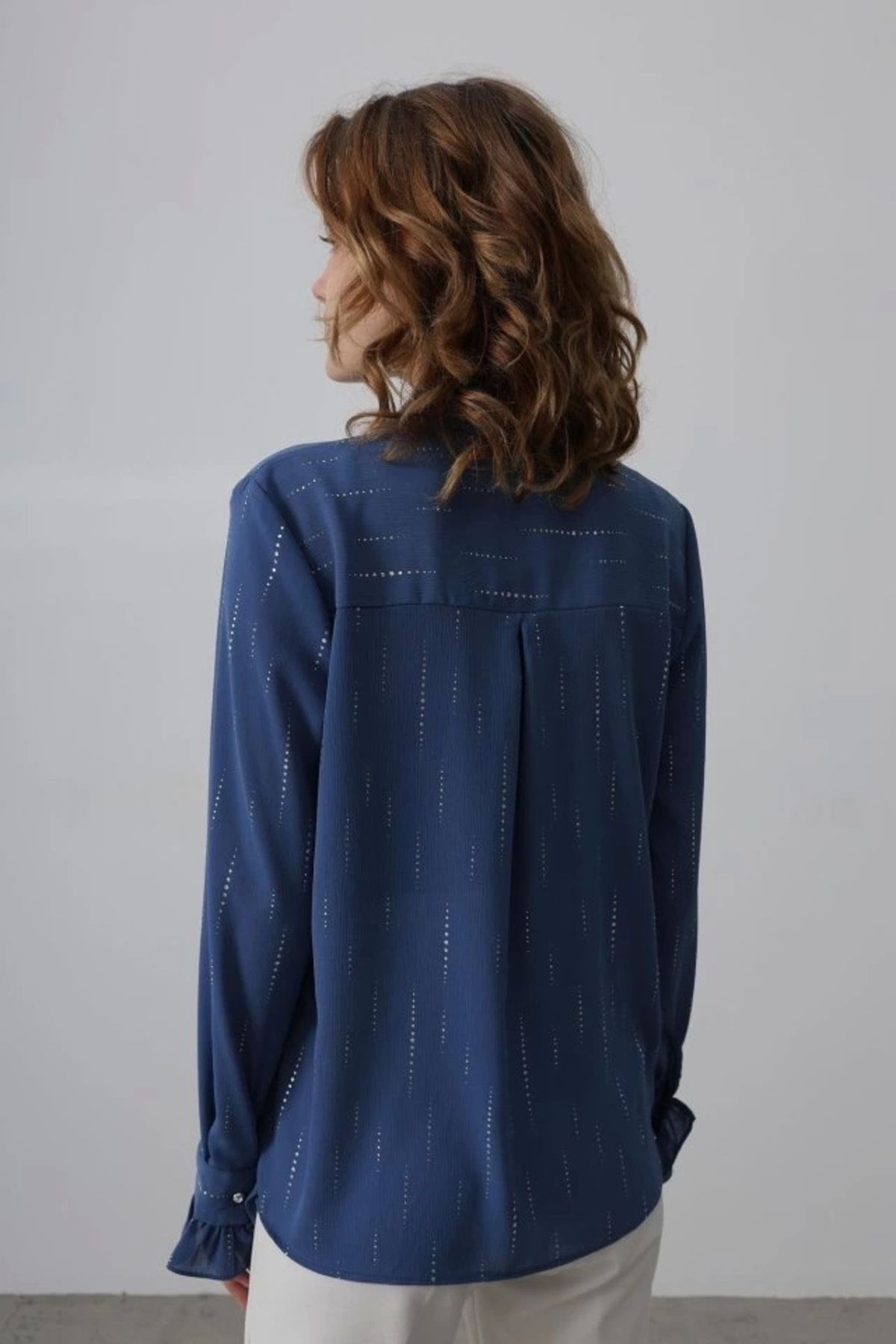 VİBE UNİCO-Ruffle Collar Chiffon Shirt - Blue 4
