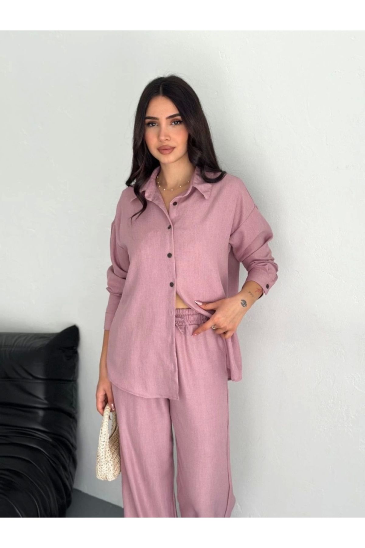 nedo7 Gömlek Pantolon Ikili Takım - Toz Pembe