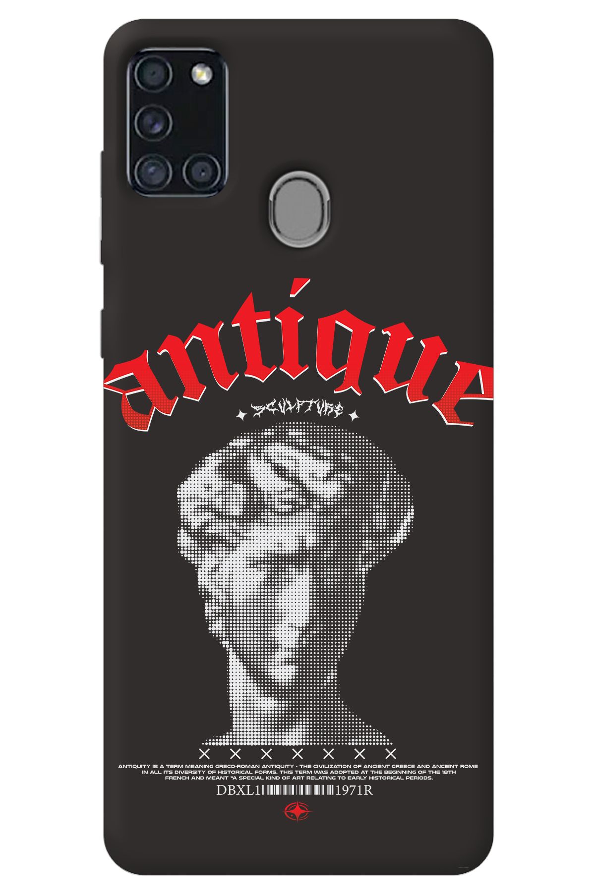 WANNA PROTECT Samsung A21S Siyah İçi Kadife Antique Desenli Silikon Telefon Kılıfı