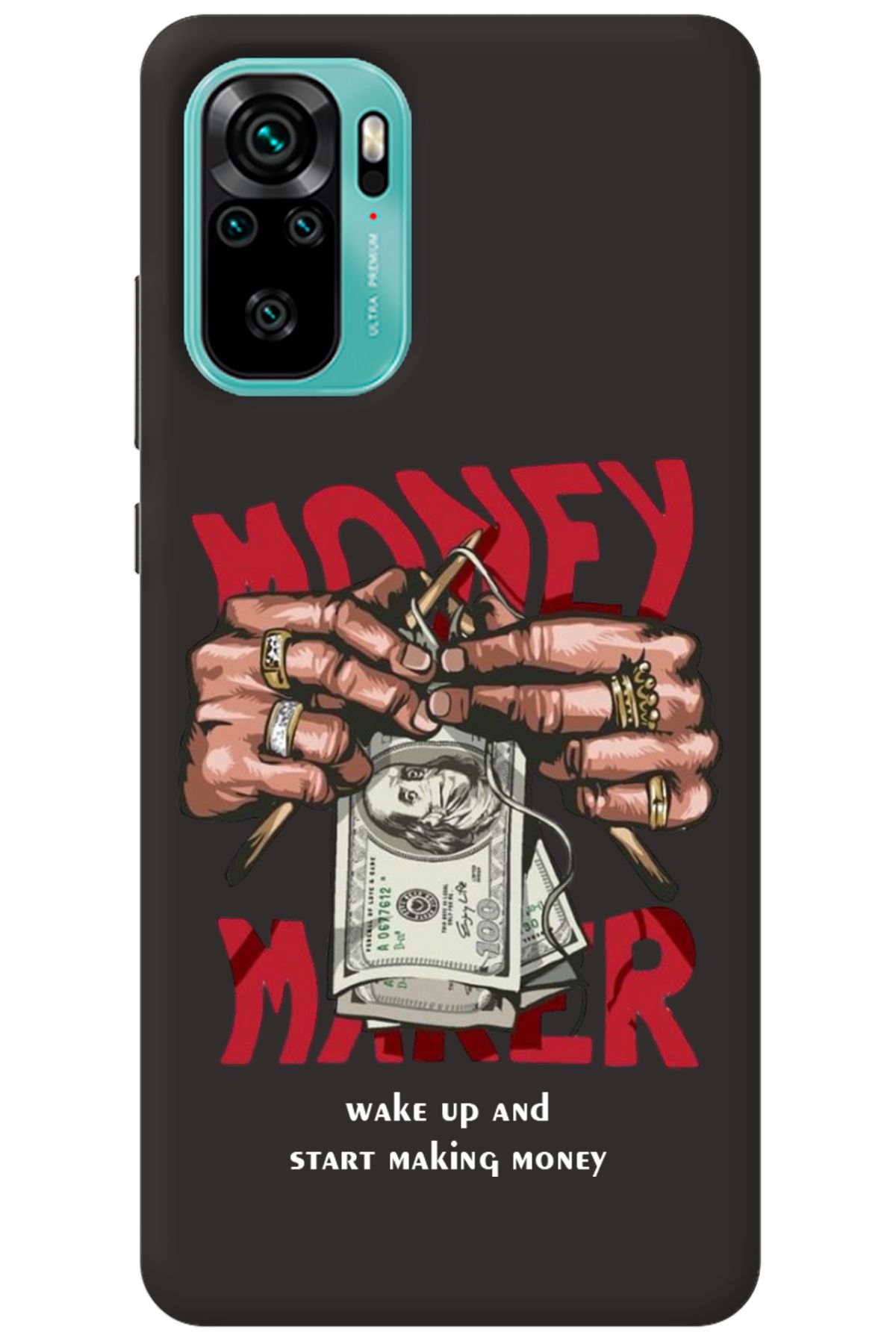 WANNA PROTECT Xiaomi Redmi Note 10 Siyah İçi Kadife Make Money Desenli Silikon Telefon Kılıfı