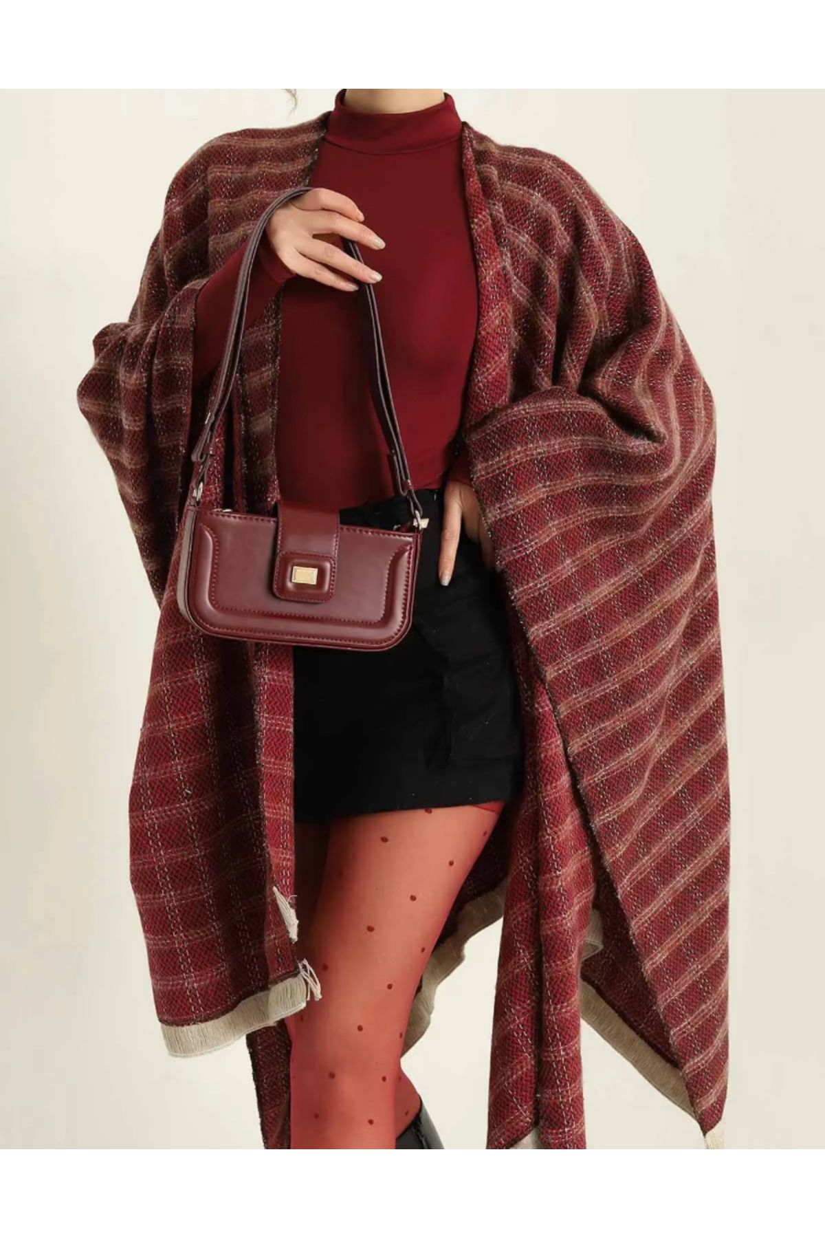 Melos Butik Kadın Bordo Mıknatıs Kapaklı Mini Boy Baget Deri El Ve Omuz Çantası