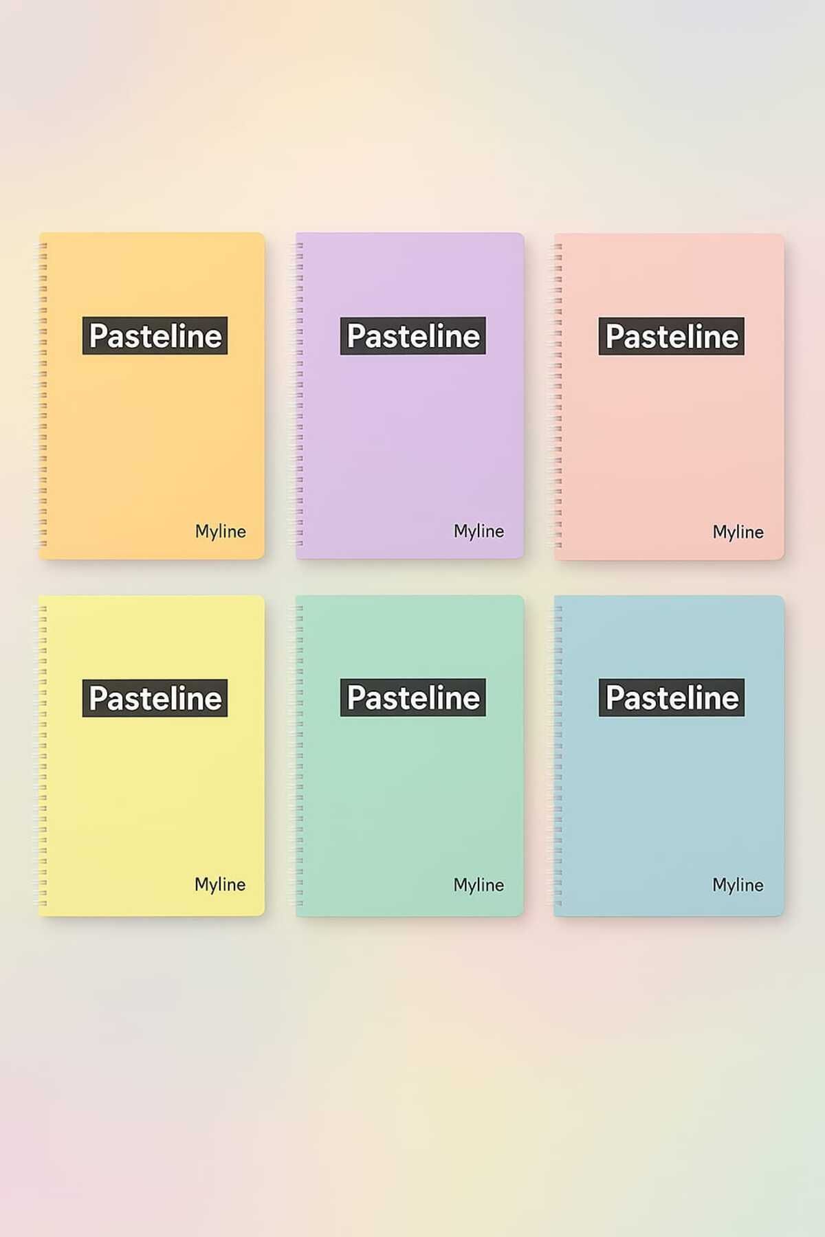 Yenbu Pastel Renk (6'lı Paket) A4 72 Yaprak 3 Kareli + 3 Çizgili Plastik Kapak Defter Seti