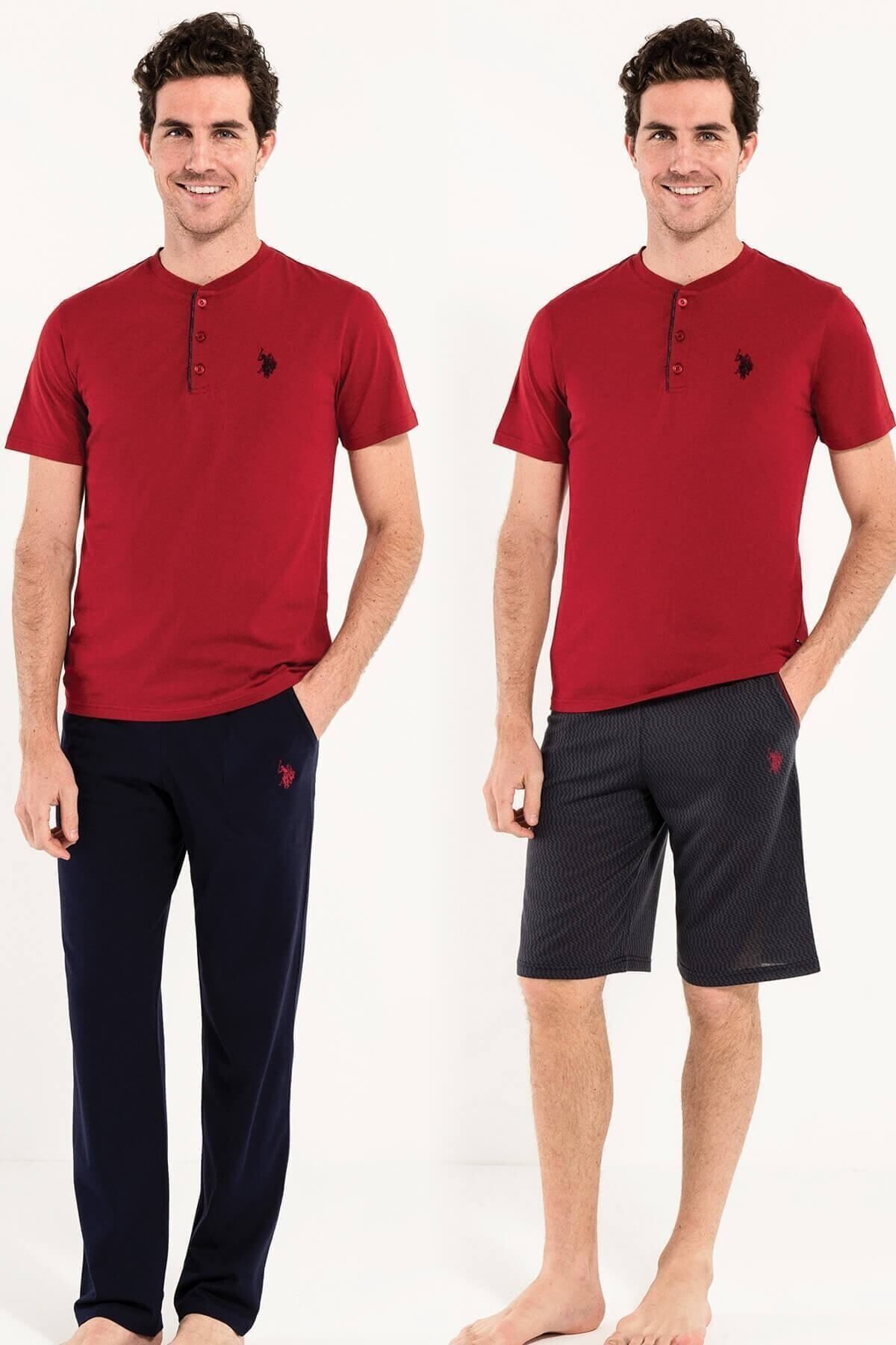 U.S. Polo Assn. Bordo Kısa Kollu Alt Üst Pijama Takım + Şort