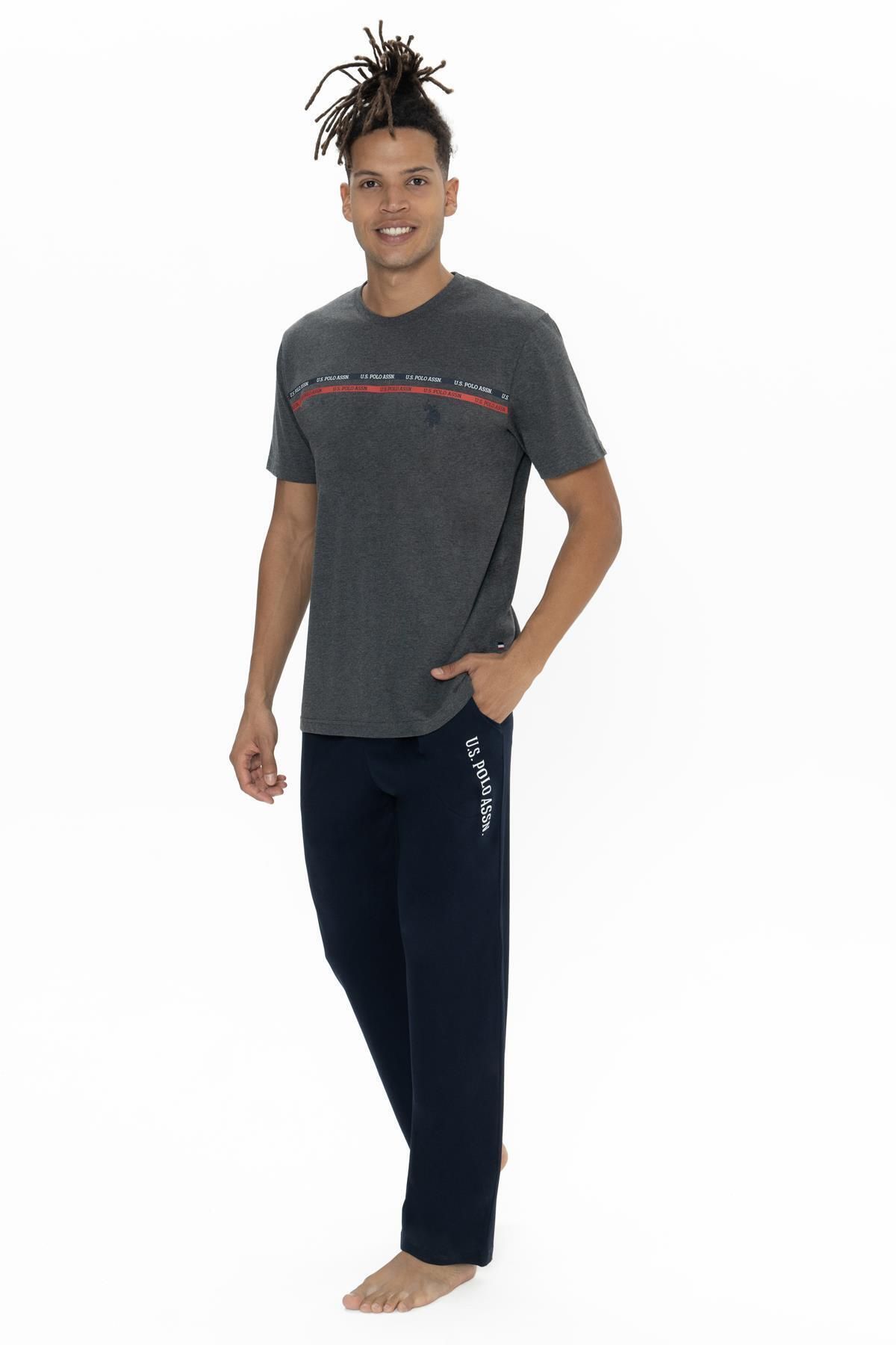 U.S. Polo Assn. U.S. Polo Erkek Düz Paça Cepli Pijama Takım, Bisiklet Yaka, Kısakollu Pijama Takım
