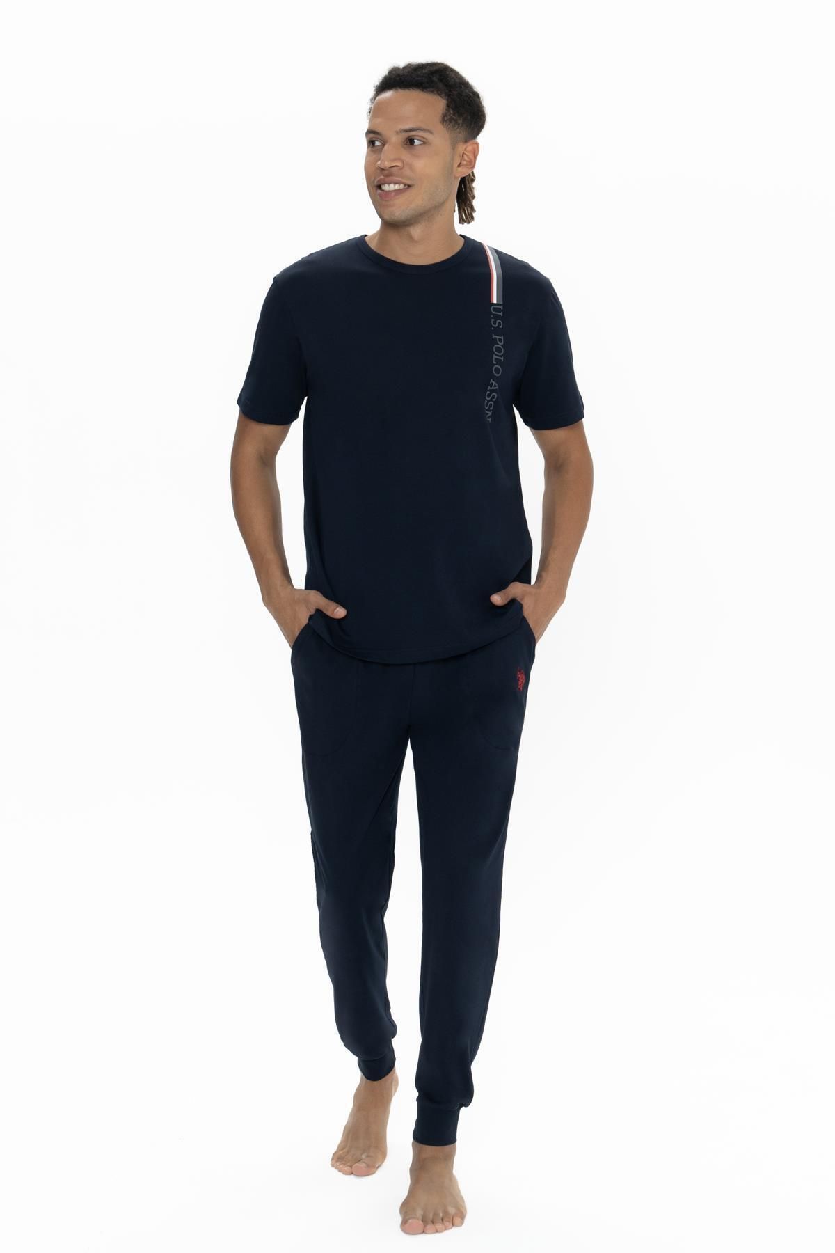 U.S. Polo Assn. U.S. Polo Erkek Dar Paça Cepli Pijama Takım, Bisiklet Yaka, Kısakollu Pijama Takım