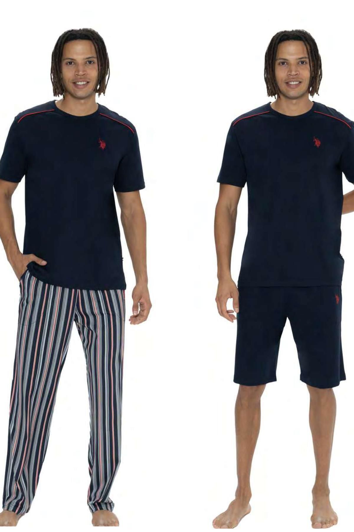 U.S. Polo Assn. U.S. Polo %100 Pamuklu 3'lü Pijama Şort T-shirt Takım