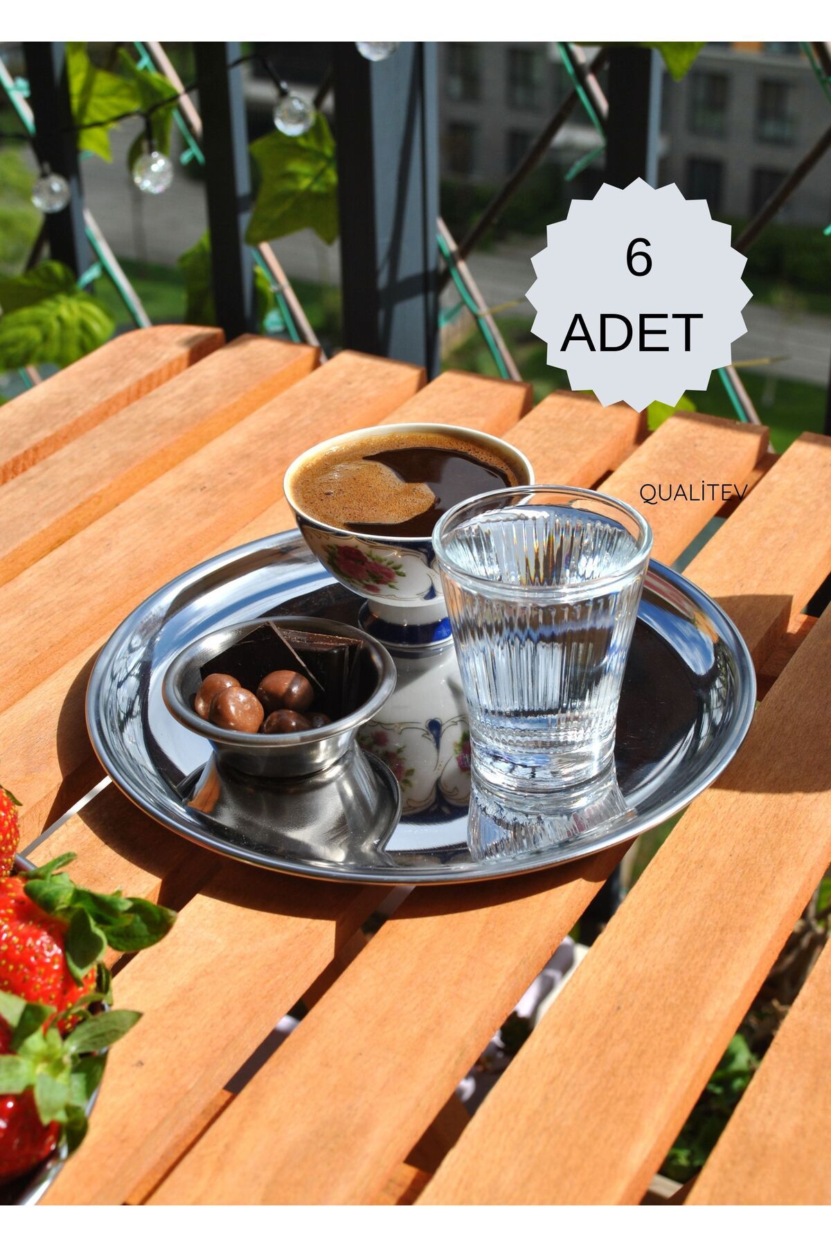 Qualitev 6'lı Paslanmaz Çelik 20 cm Sunum Tabağı Yuvarlak Gümüş Renk Servis Tabak