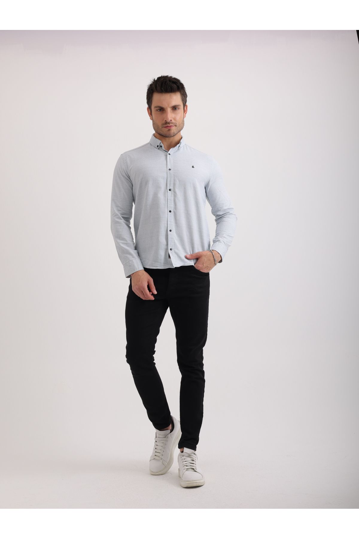 Sabe Erkek Slim Fit Mint Keten Armürlü Gömlek