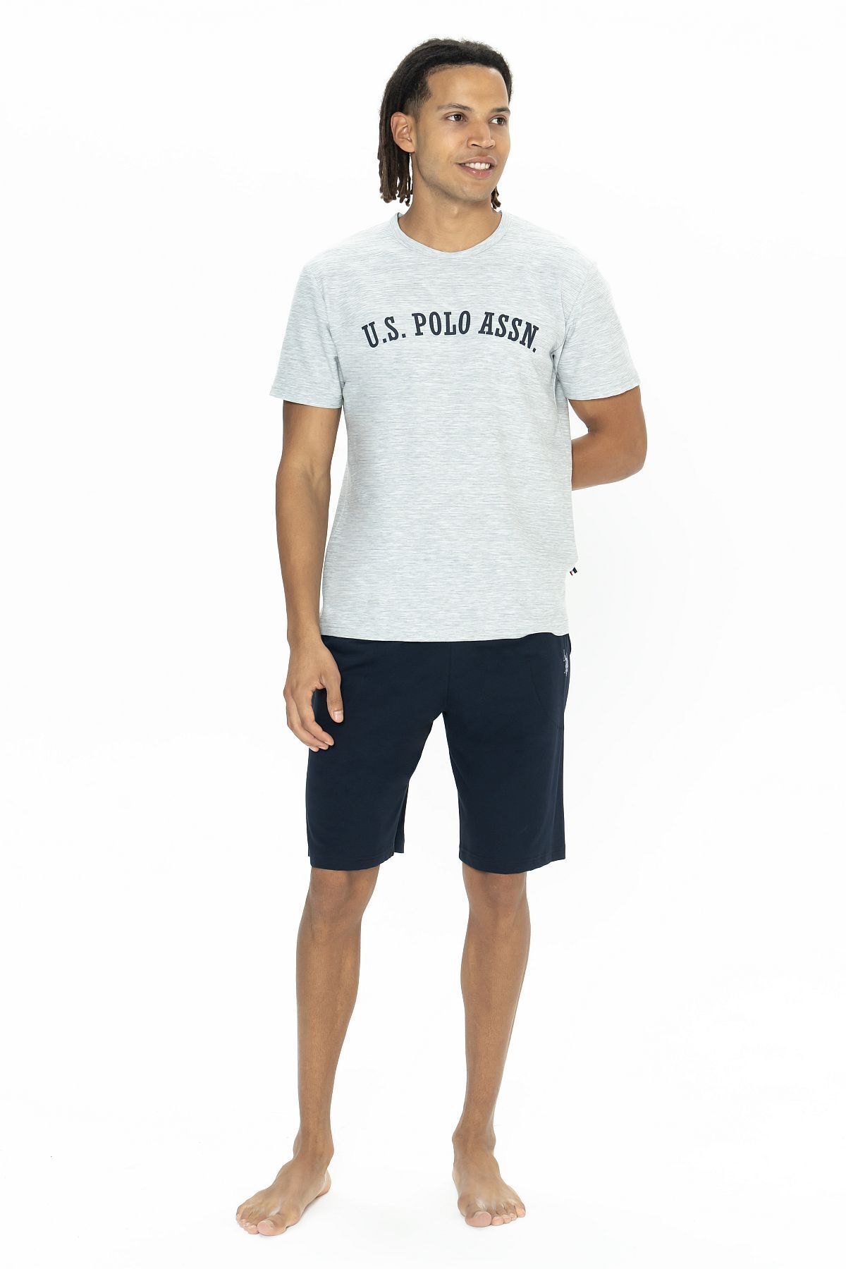 U.S. Polo Assn. U.s Polo Assn. 18886 Erkek Kısa Kollu Bisiklet Yaka Şortlu Pijama Takımı-Gri