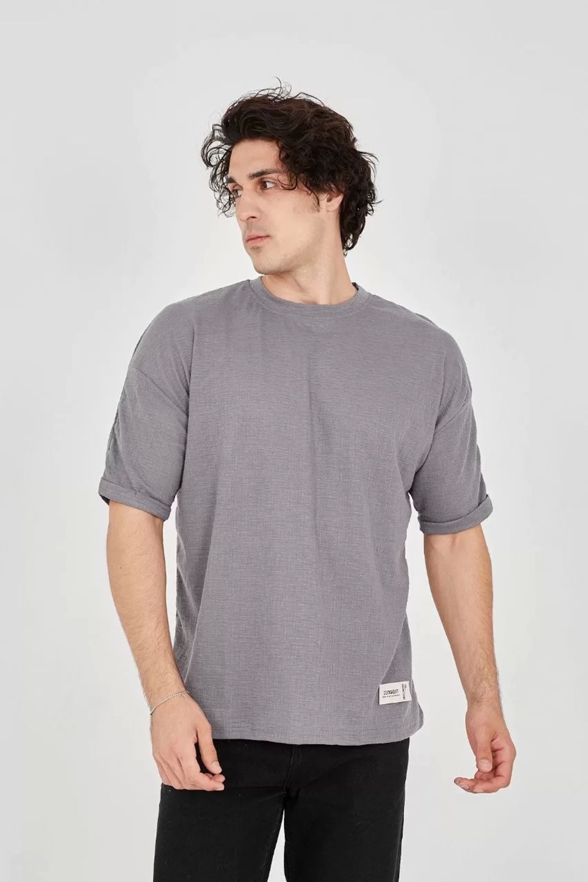 CVS Unisex Jakar Kumaş Rahat Kol T-Shirt - Gri