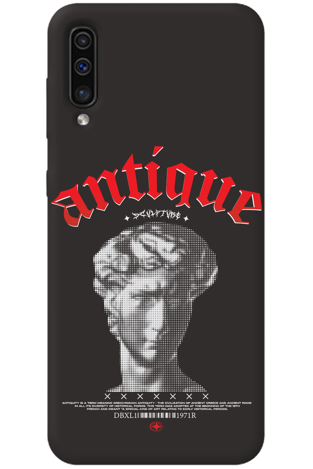 WANNA PROTECT Samsung A50 Siyah İçi Kadife Antique Desenli Silikon Telefon Kılıfı