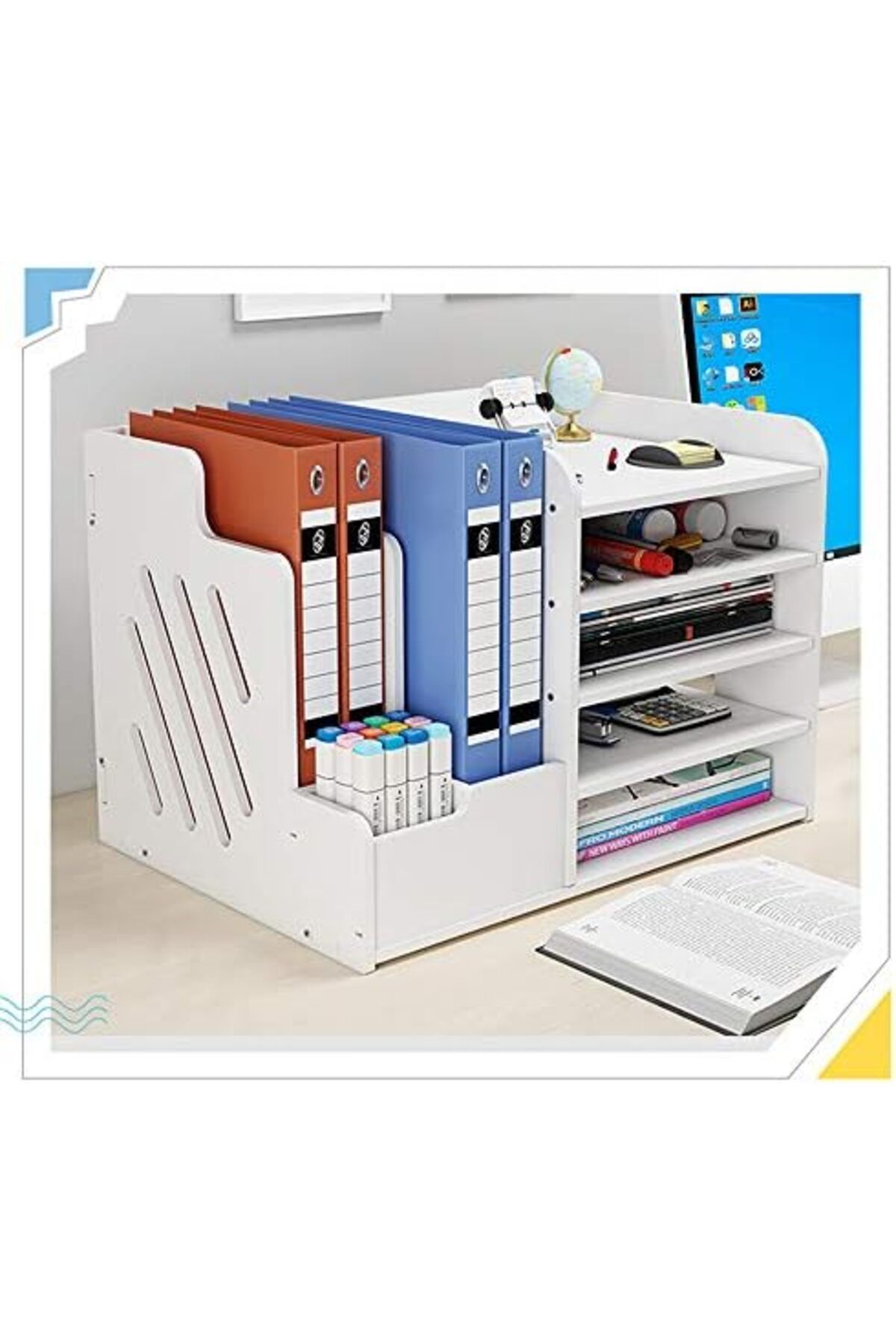 Generic-White Desktop Organizer Rack – Multipurpose File Tray Storage Shelf for Home, Office, School Use 3