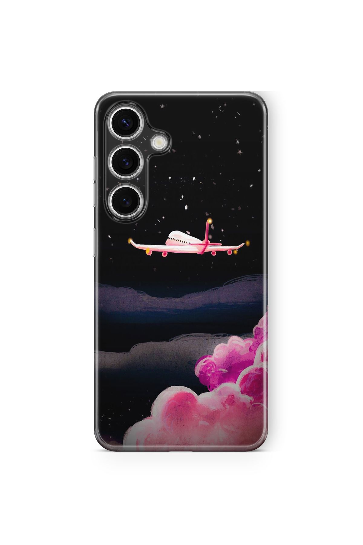 Space Star Samsung Galaxy A04s Uyumlu Pembe Uçak Tasarım Baskılı Şeffaf Kılıf