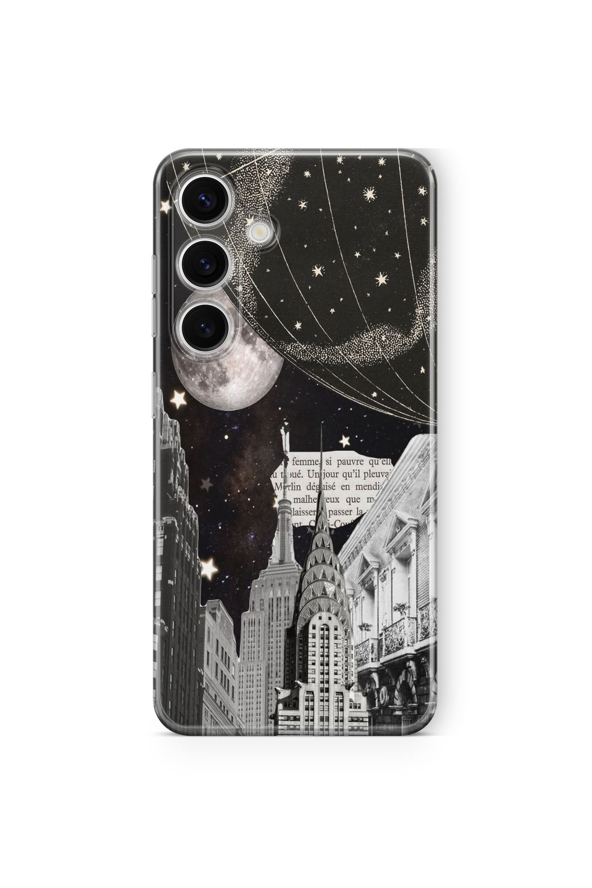 Space Star Samsung Galaxy S23 Uyumlu Dolunay Tasarım Baskılı Şeffaf Kılıf
