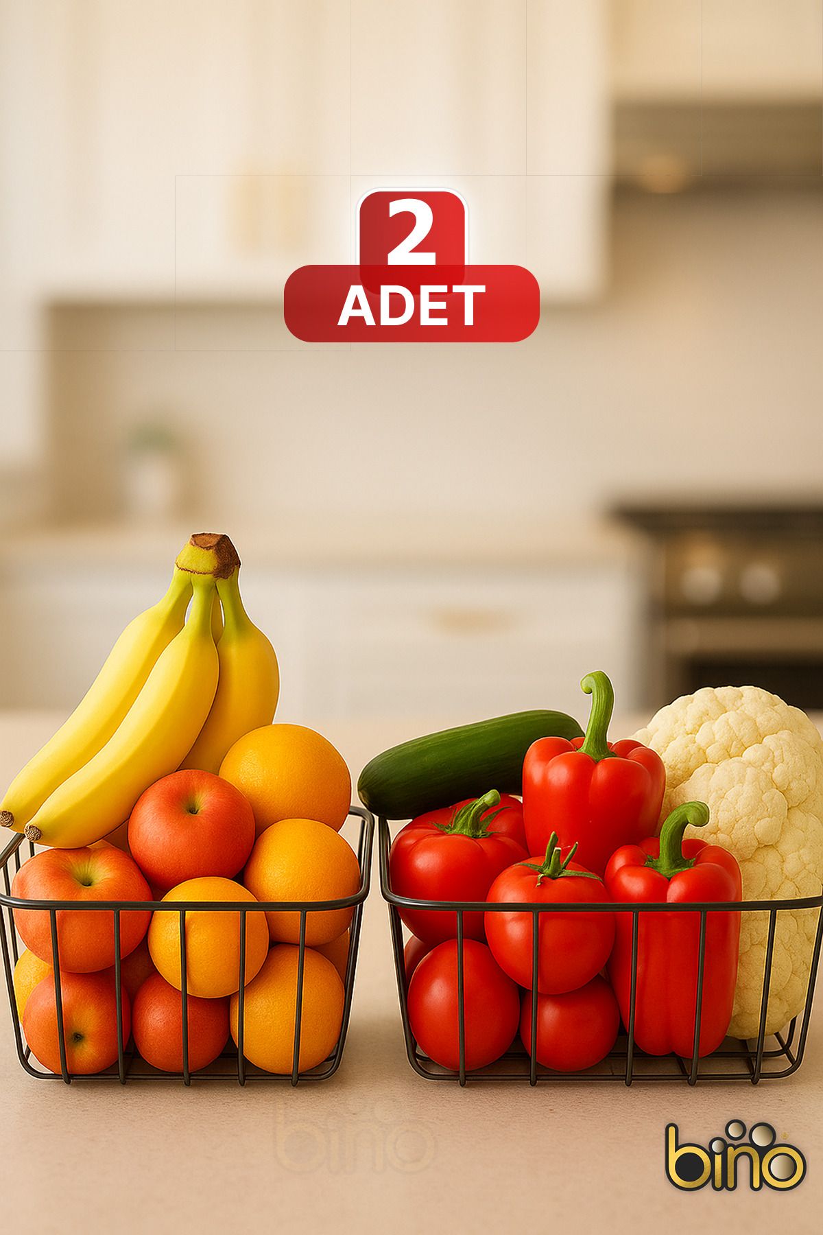 Bino 2 ADET Sebzelik Çok Amaçlı Sepet Organizer Dolap İçi Düzenleyici Patates Soğan Meyve Mutfak Kiler