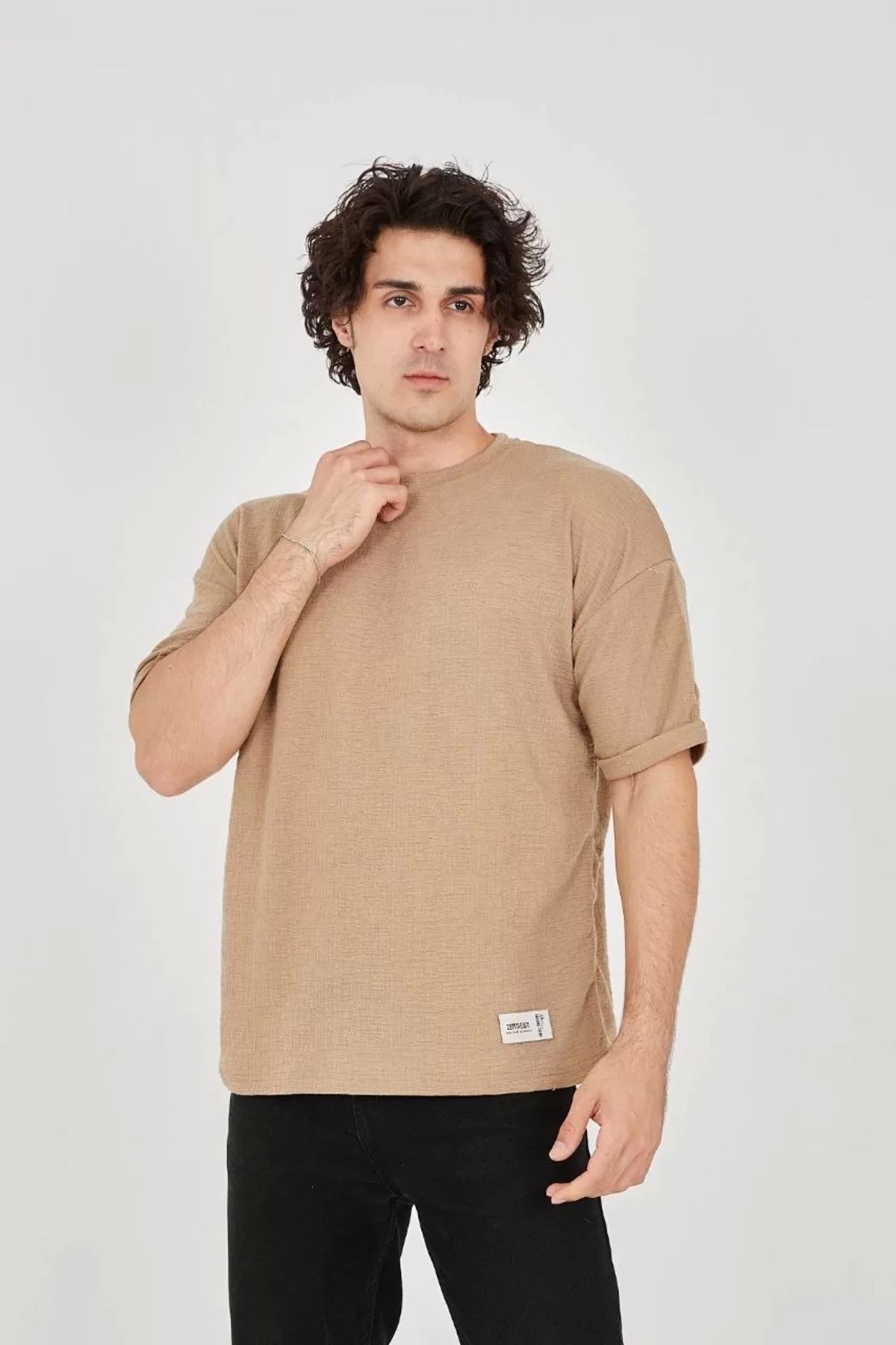 CVS Unisex Jakar Kumaş Rahat Kol T-Shirt - Kahverengi